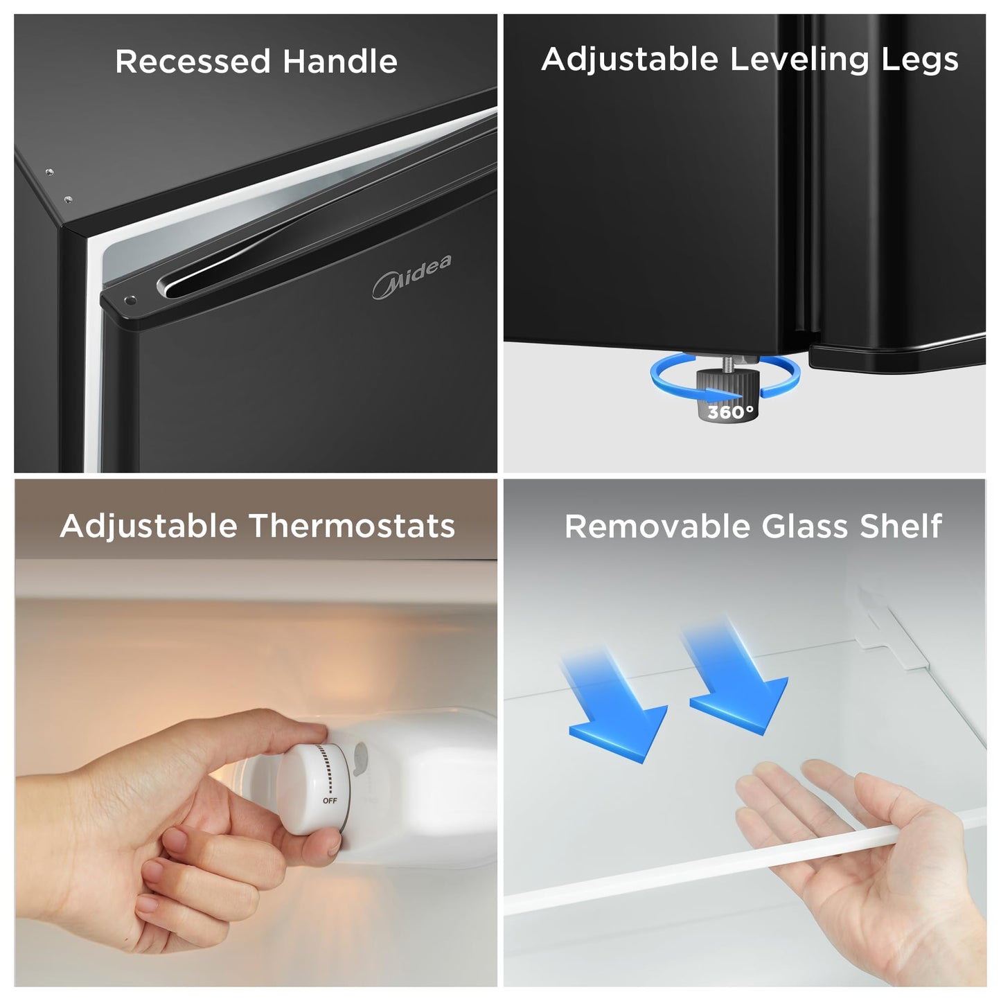 Midea MERM33S1ABB Mini Fridge, 3.3 Cu.ft Compact Fridge with Internal Light, Adjustable Thermostat, Reversible Door, Low Noise for Dorm, Office, Bedroom Black