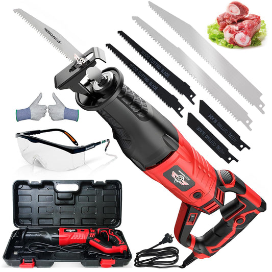 Multi-Purpose 3800W Handheld Electric Saw, 6-in-1 Cutter for Meat Bone, Wood, Metal, Plastic, Aluminum, Heavy Duty Bone Saw Machine Kit with Gloves & Goggles (220V)