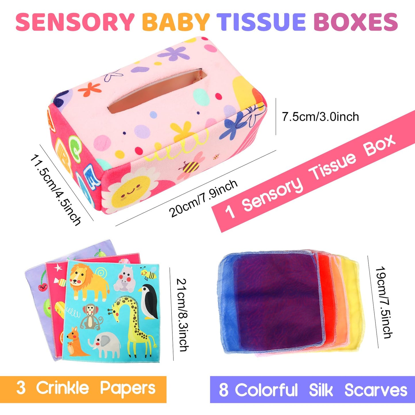 Baby Tissue Box - Montessori Toys for 6-12 Months, 1 Year Old - Soft Stuffed High Contrast Crinkle Infant Sensory Toy, Boys&Girls Toddler Early Learning Baby Gifts