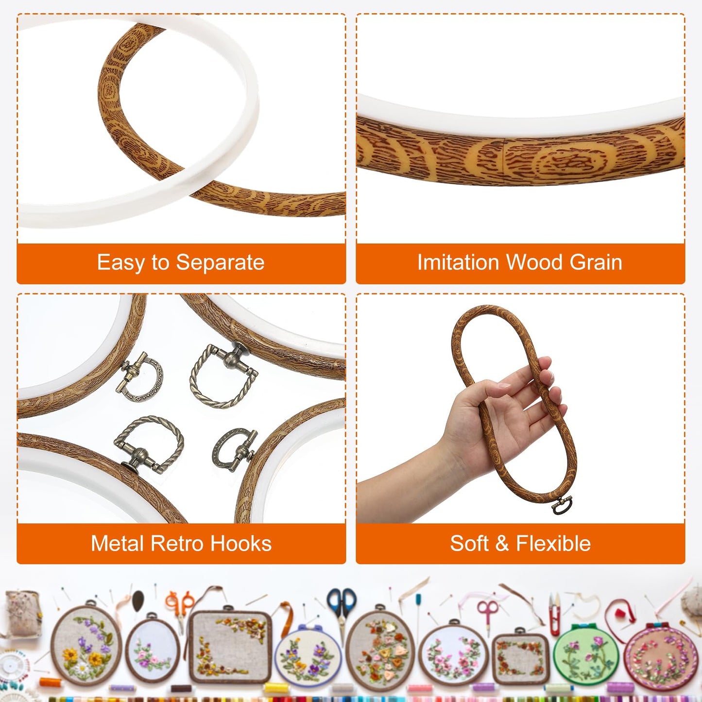 PATIKIL 6x4.7inch Embroidery Hoops, 5Pieces Imitated Wood Oval Frame Cross Stitch Hoop Ring for Embroidery Art Craft Sewing Ornaments Hanging Decoration