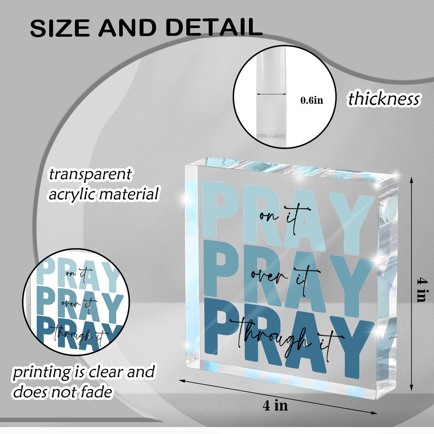 Religious Gifts for Women - Pray on it Pray over it Pray through it Acrylic Sign Decorative for Home Office Pastor Farmhouse Living Room Church Table Desk Bookshelf Decoration (Blue)