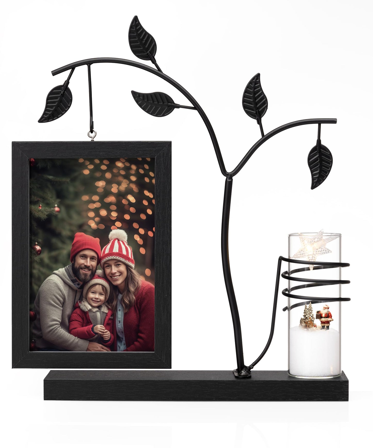 Afuly 4x6 Picture Frame Black with Metal Stand Glass Vase, Double Sided Glass Photo Frames, Wood Picture Frames Desk Modern Home Decor Anniversary wedding Gift for Couple Grandma Mom