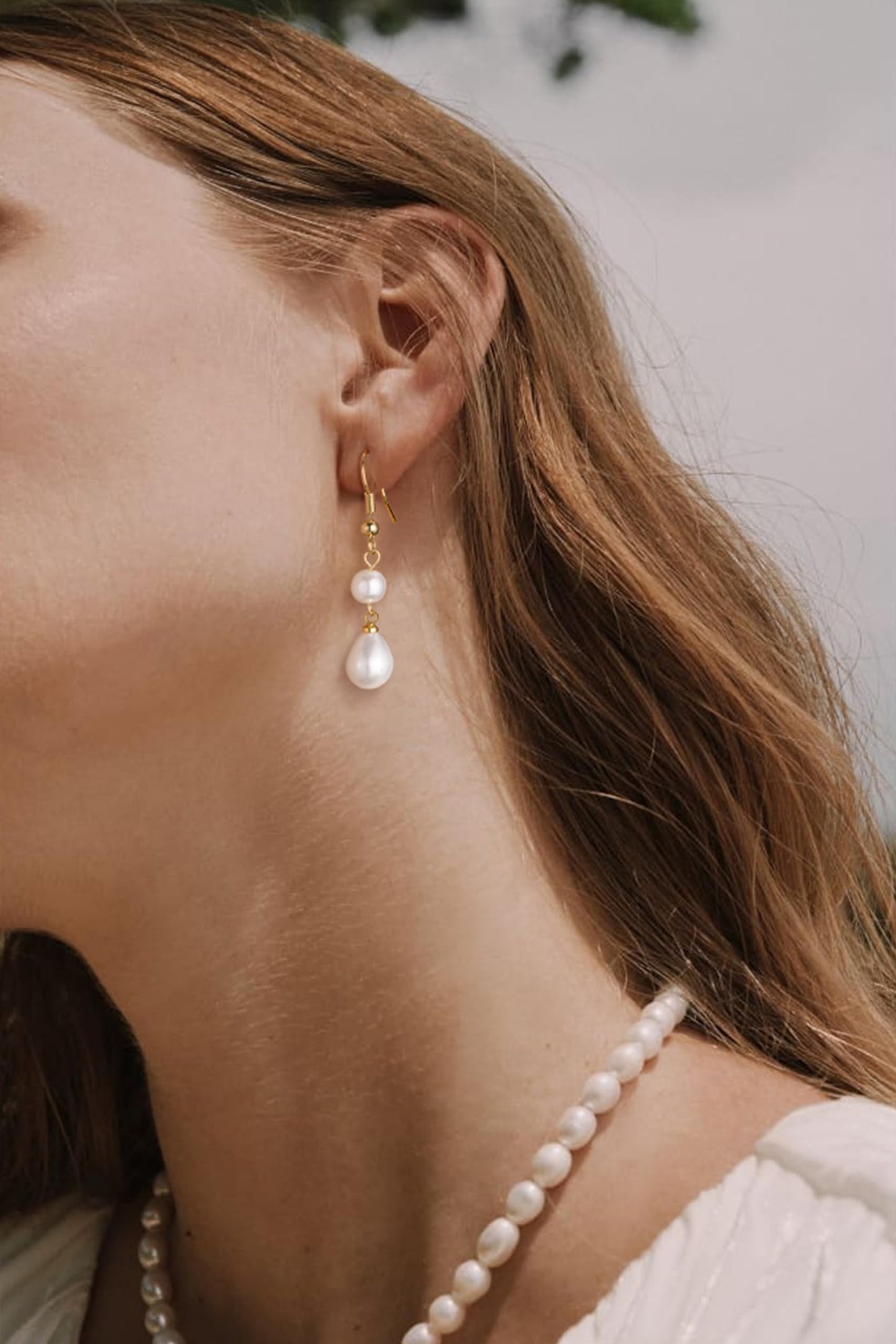 Freekiss Gold Pearl Earrings for Women: Trendy Gold Earrings 14K Gold Filled Lightweight Double Pearl Drop Earrings Simple Wedding Earrings Non Tarnish Jewelry for Women