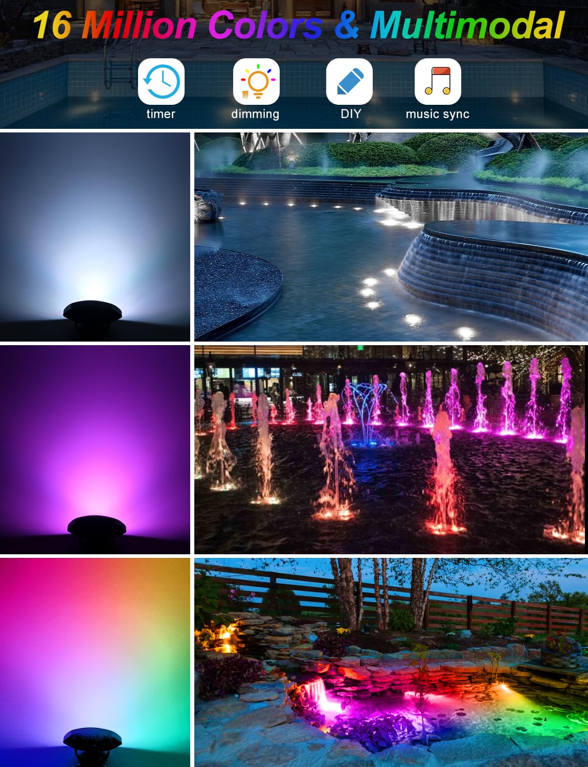 CREPOW RGB Underwater Pond Lights,Super Bright 18 LED Submersible Fountain Lights, Bluetooth APP Control IP68 Waterproof Color Changing Spotlights for Fish Aquarium Tank Yard Garden Pool(Set of 12)
