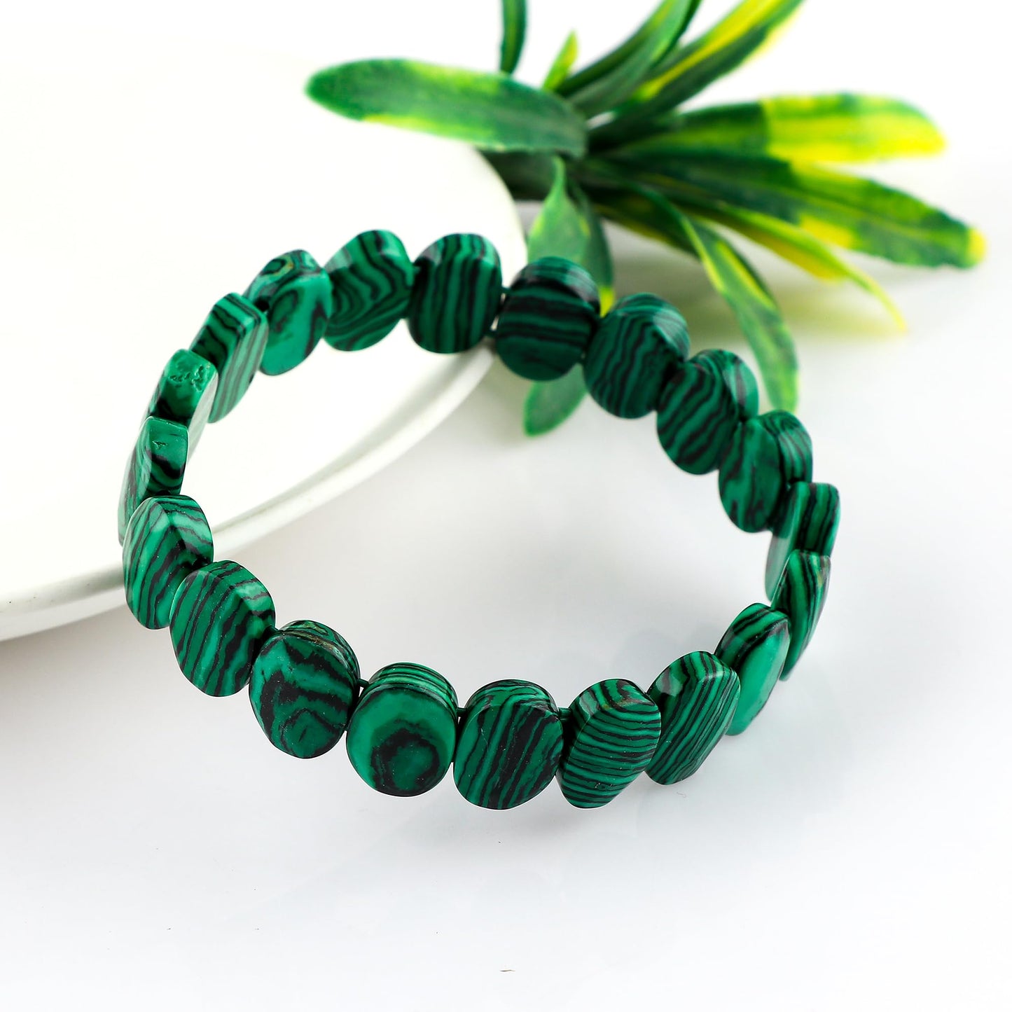 CRYSTALINES AAA Natural Malachite Gemstone Stretchable Bracelet for Men Women | Handmade Stretch Jewelry | Chakra - Healing - Yoga - Spiritual - Protection | Healing Bracelet