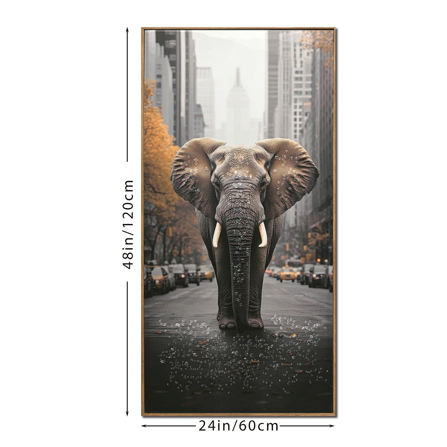 DRLWGTY Abstract Elephant Wall Art,Large Wildlife Paintings Decor with Handmade Crystal Details,Unique Animal Artwork for Living Room Bedroom Office,Ready to hang