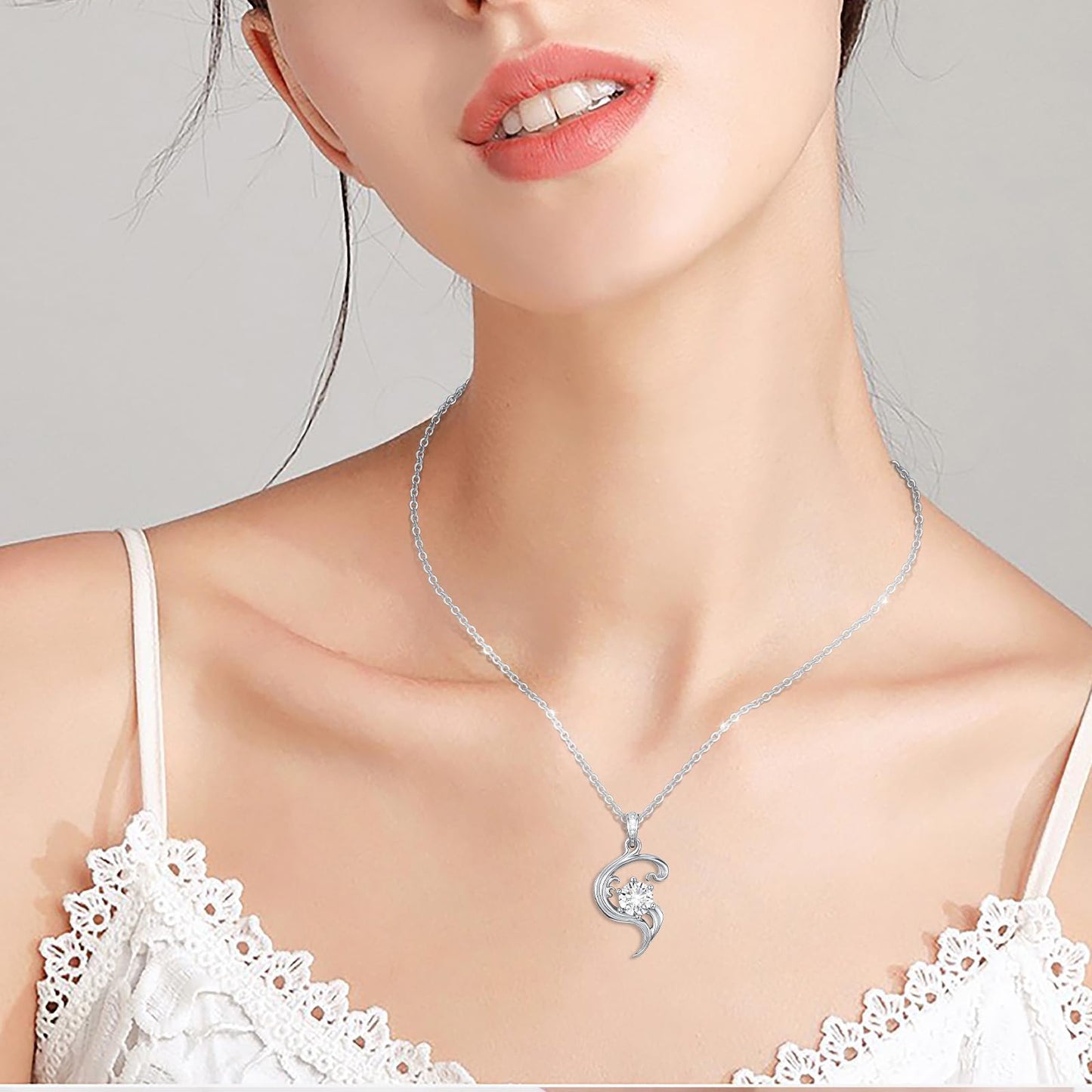 Sebina 2 Carat Moissanite Necklace 925 Sterling Silver Jewelry AAAAA Cubic Zirconia Wave Pendant Necklace Best Gifts for Mom Women Girlfriend Grandma Friend Lover Her Wedding Birthday Anniversary