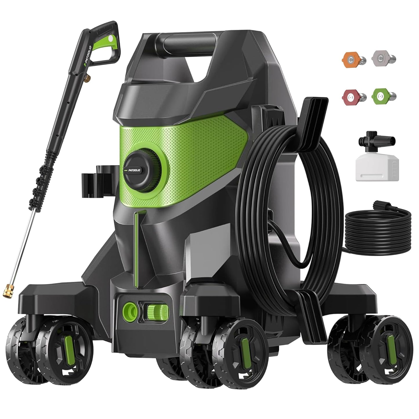 Pressure Washer, Power Washers with 4 Lockable Wheels,High Pressure Washers with Anti-tip Design, Foam Cannon for Cars/Fences/Driveways/Home Cleaning