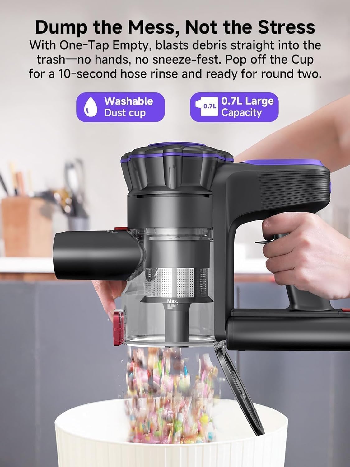 MONSGA Cordless Vacuum Cleaner, 45KPa 400W Stick Vacuum for Home, 50Mins Anti-Tangled Vacuum Cleaner with Charging Dock, Light-weighted Handheld Vacuum for Pet Hair/Carpet/Floor, LED Touch Display,MV3