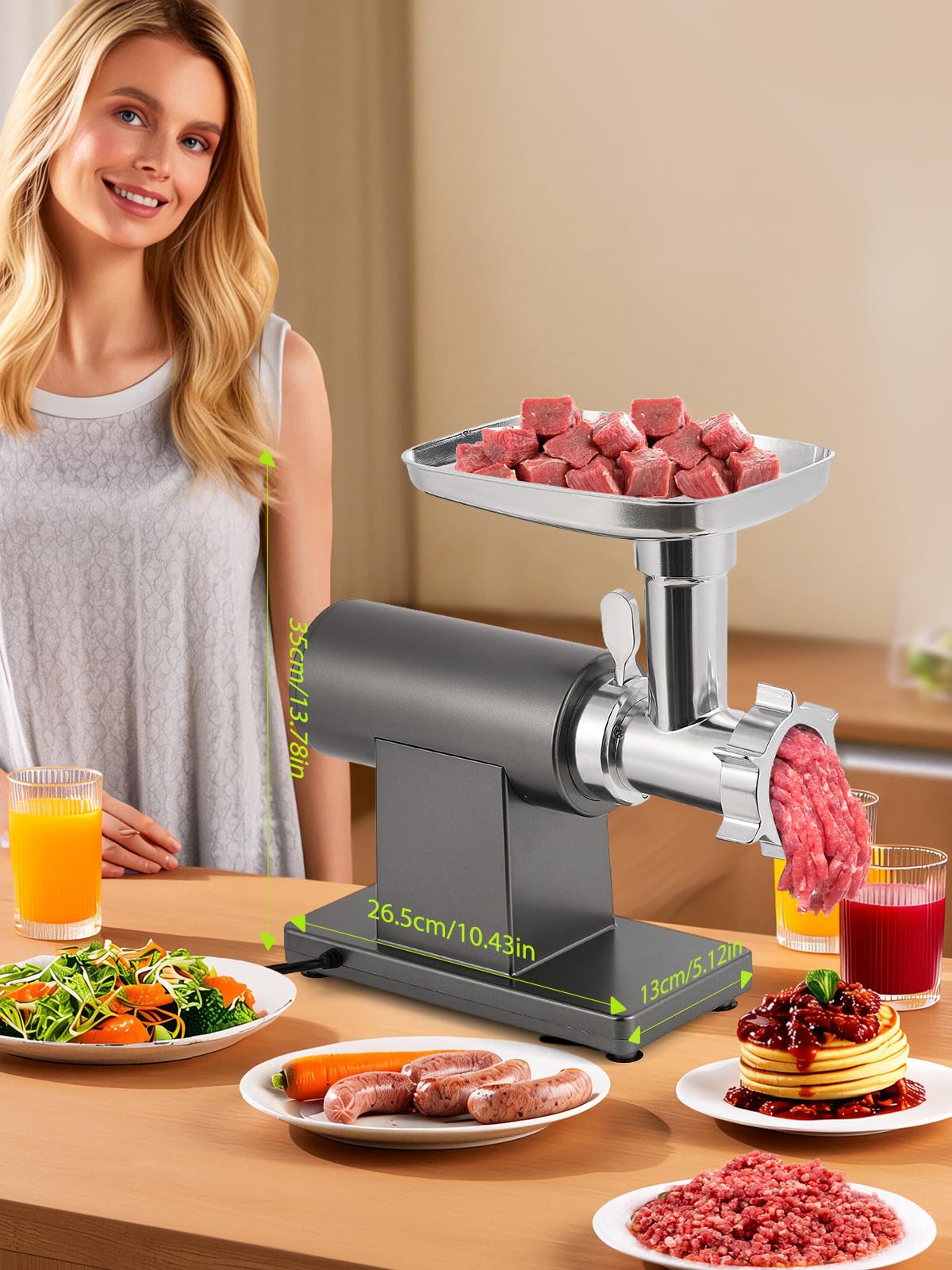 Flyseago Electric Meat Grinder 3200W Multifunctional Meat Grinders Chopper Machine with Cutting Blade 3 Grinding Plates 3 Sausage Stuffers Kubbe Kit Juicer Cheese Grater Veggie Shredder Slicer