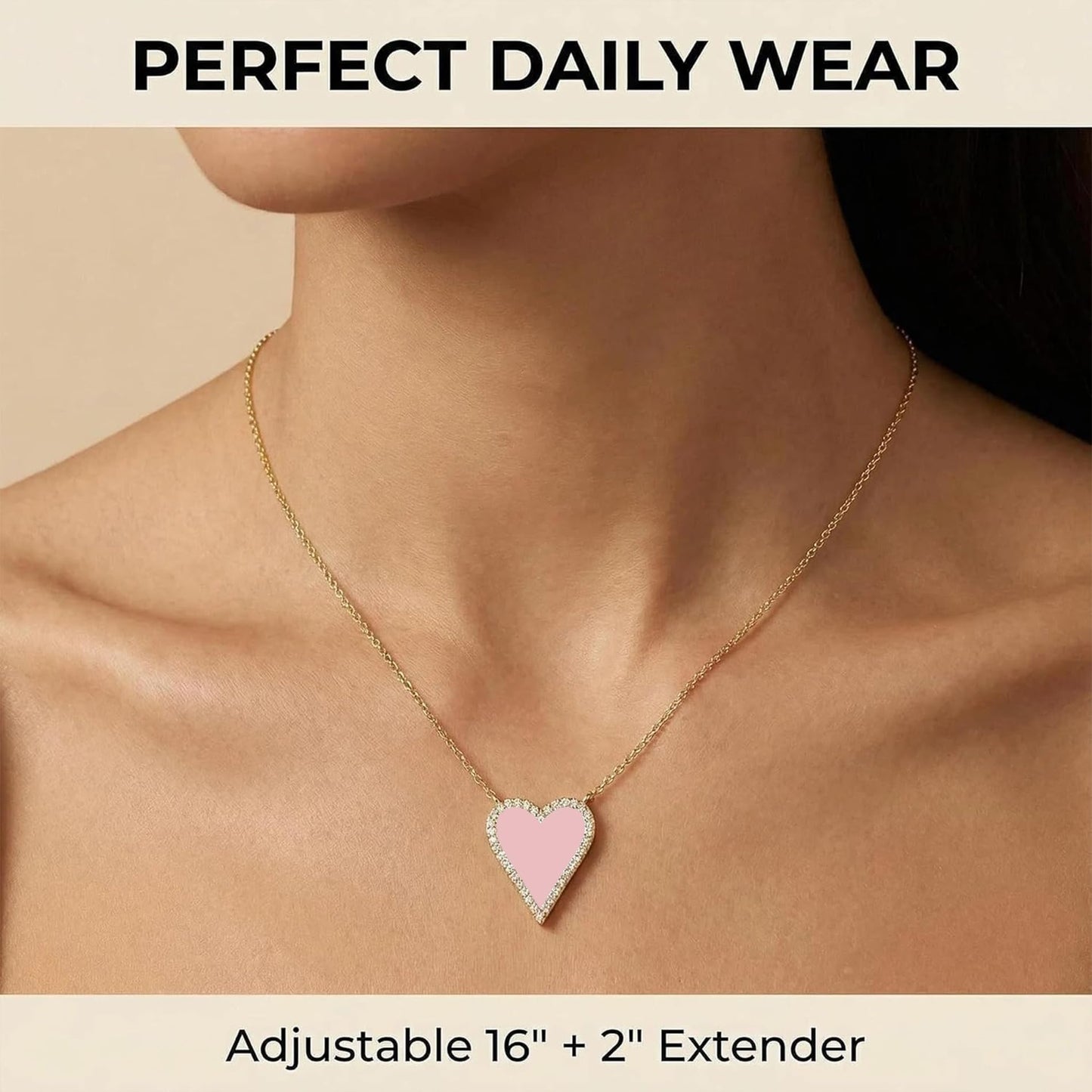 JINGDR Pink Heart Necklace for Women Trendy Preppy Jewelry Gold Plated Love Hearts Pendant Paperclip Chain Necklace Cute Heart Necklaces for Women Dainty Jewelry (Pink)