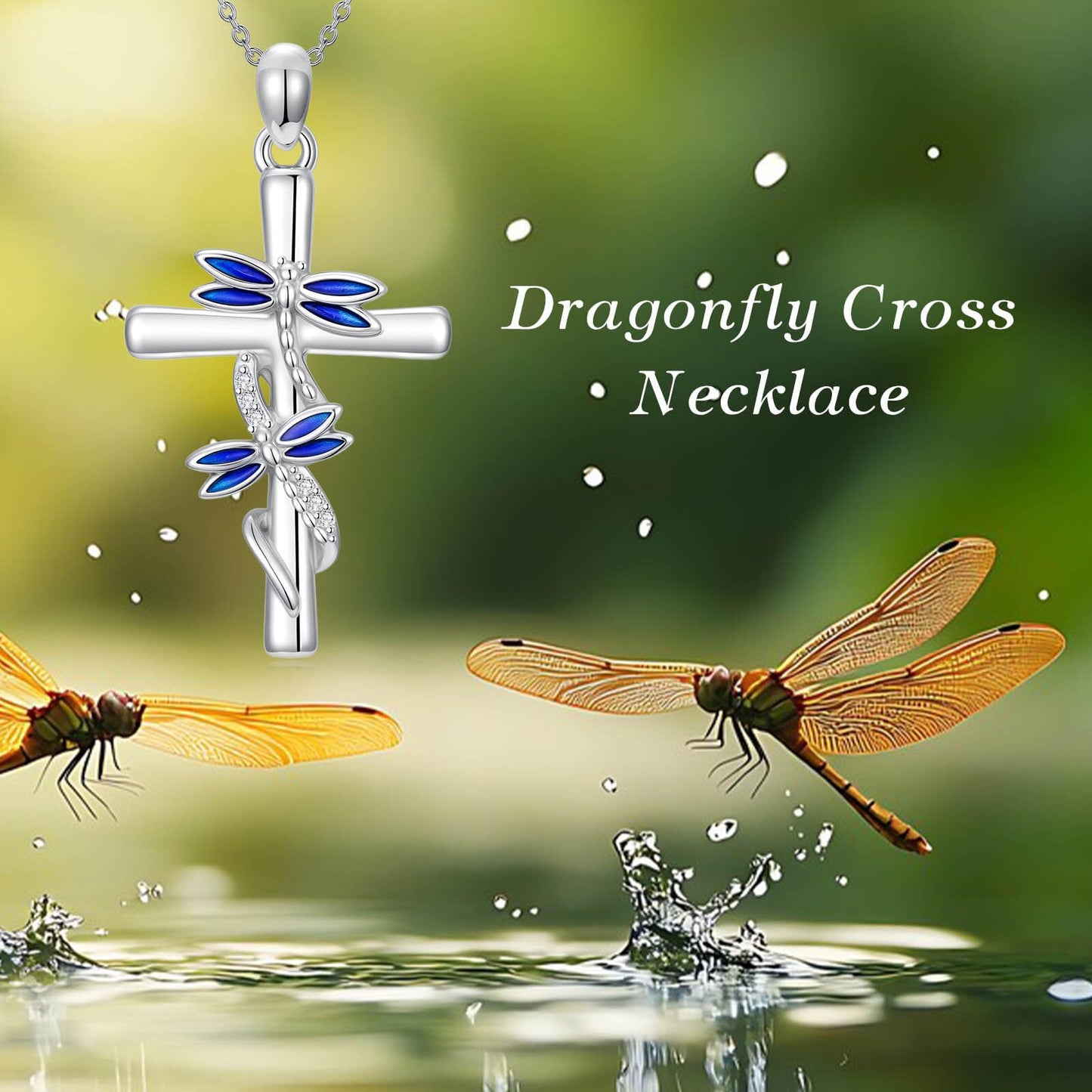 YYB Cross Necklace for Women 925 Sterling Silver Dragonfly Necklace Dragonfly Cross Pendant Valentine's Day Gifts for Women