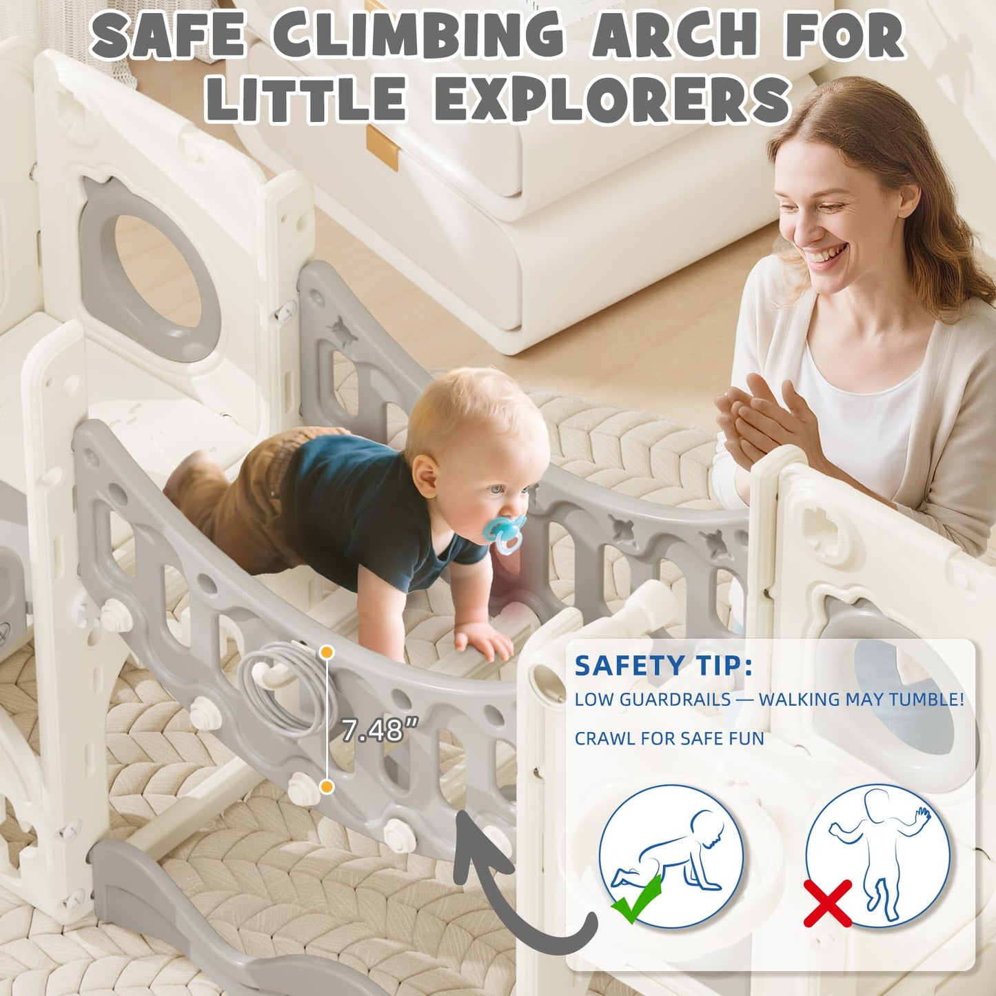 67i Toddler Indoor Playground Slide and Swing Set with Climbing Arch, Golf, Basketball - Outdoor Playset for Toddlers 1-3, Kids Activity Center (White Gray, with Swing)
