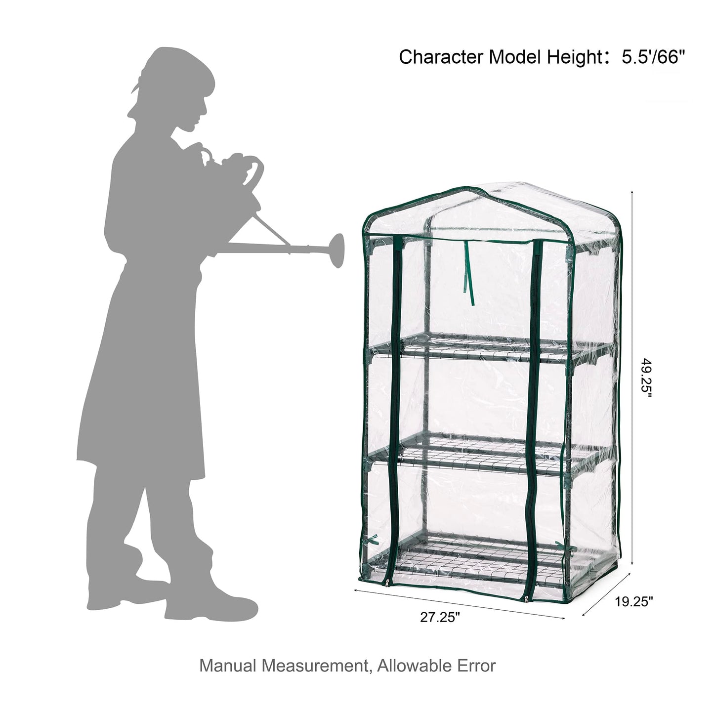 Glitzhome Portable Indoor Outdoor Patio Mini Greenhouse, Green, 3-Tier