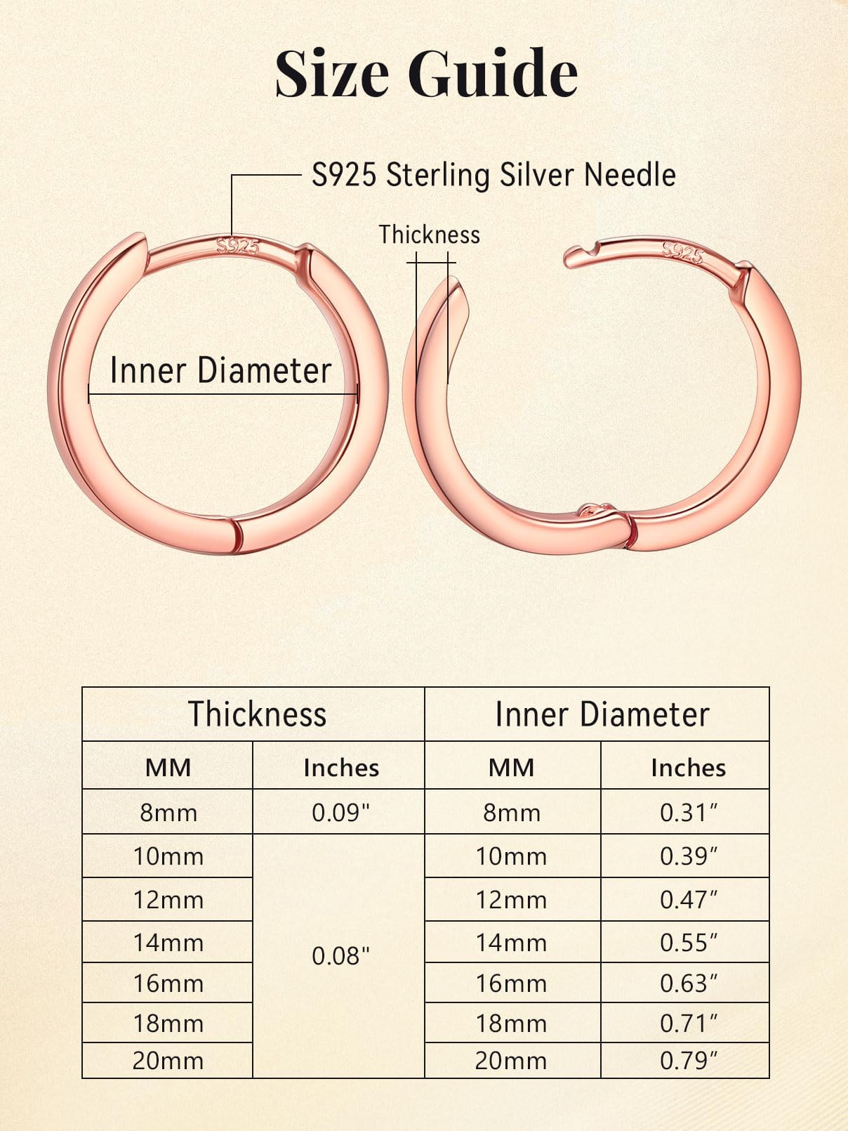 FaithHeart Hoop Earrings for Women, Rose Gold Hypoallergenic Huggie Hoop Earrings, Small Cartilage Earrings for Women 18mm, Send Gift Box