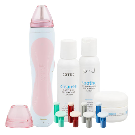 PMD Beauty Personal Microderm Pro - At-Home Use, Facial Exfoliator Tool, Microdermabrasion Machine Kit for Face and Body Skincare, Blush + Starter Kit