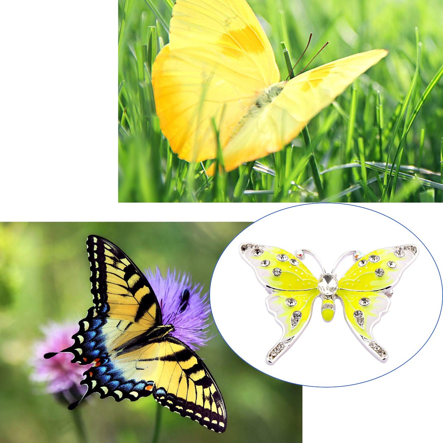FEELMEM Crystal Rhinestone Butterfly Brooch Pin Blue Color Butterfly Brooches for For Women Wedding/Banquet/Birthday Party (yellow)