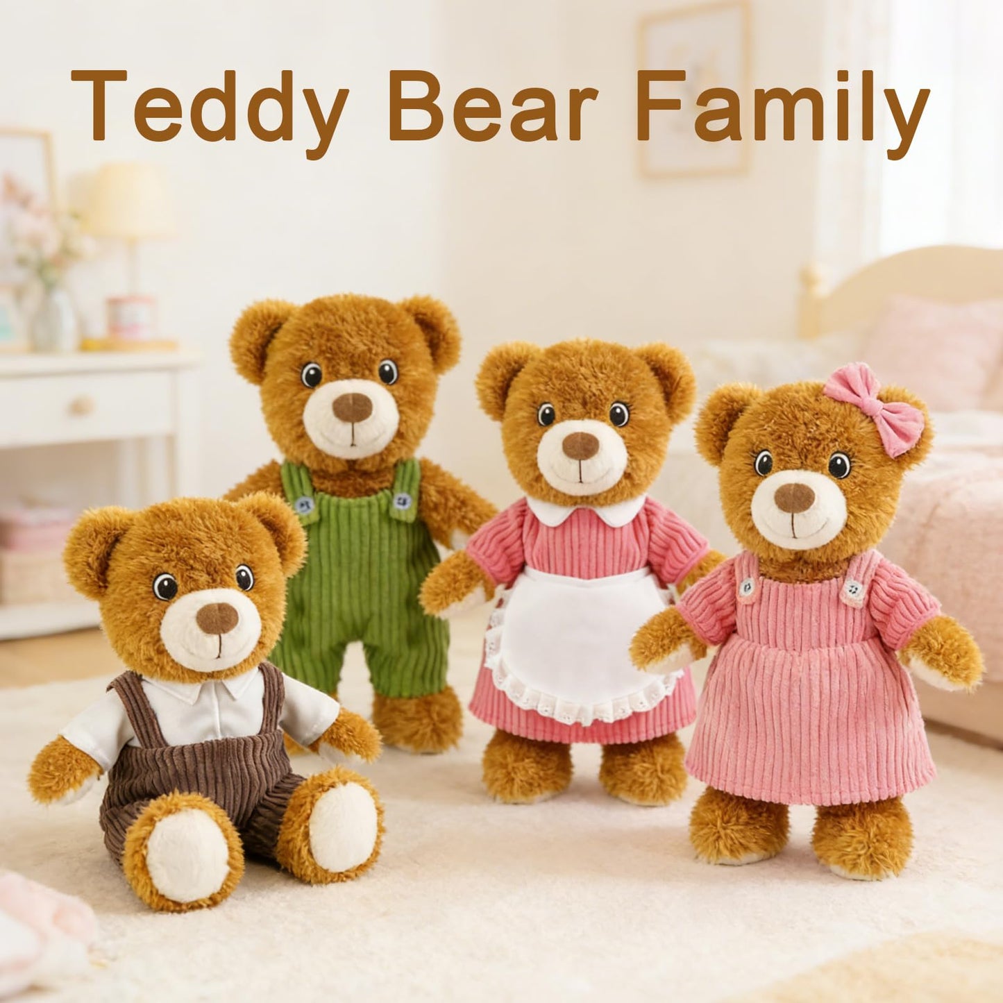 JUSTQUNSEEN 14.5" Cute Teddy Bear Stuffed Animal for Women with Pink Sweater Valentines Bear Plush Doll Gift for Mother Day Mom Wife Kids Boys & Girls Easter Birthday Christmas (Mom)