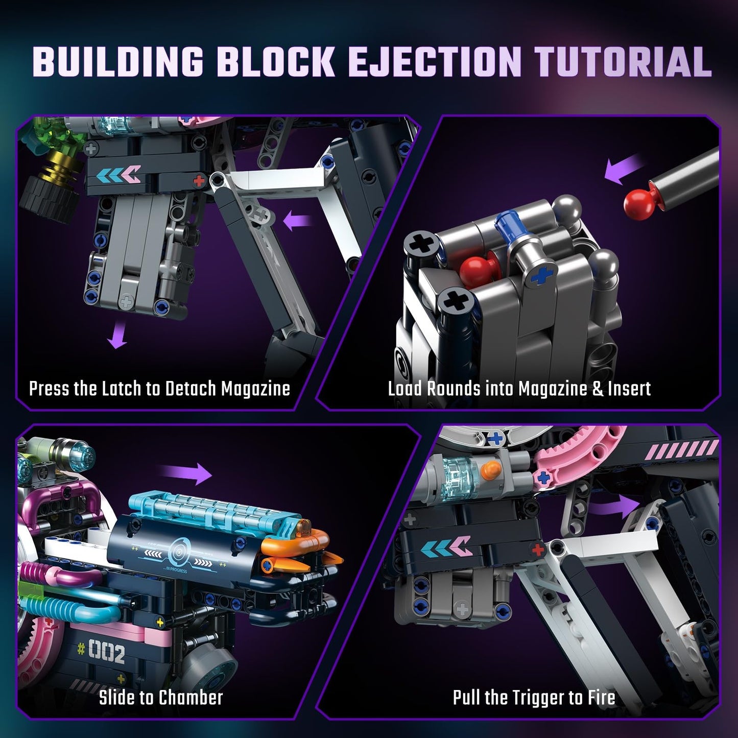 QiqoPoyee Cyberpunk Gun Building Set for Adults, Futuristic Mechanical Construction Kit with LED Lights, Sci-Fi Collectible STEM Toy Model Kit Gift for Teens Ages 8–12 and 14+ (1457PCS)
