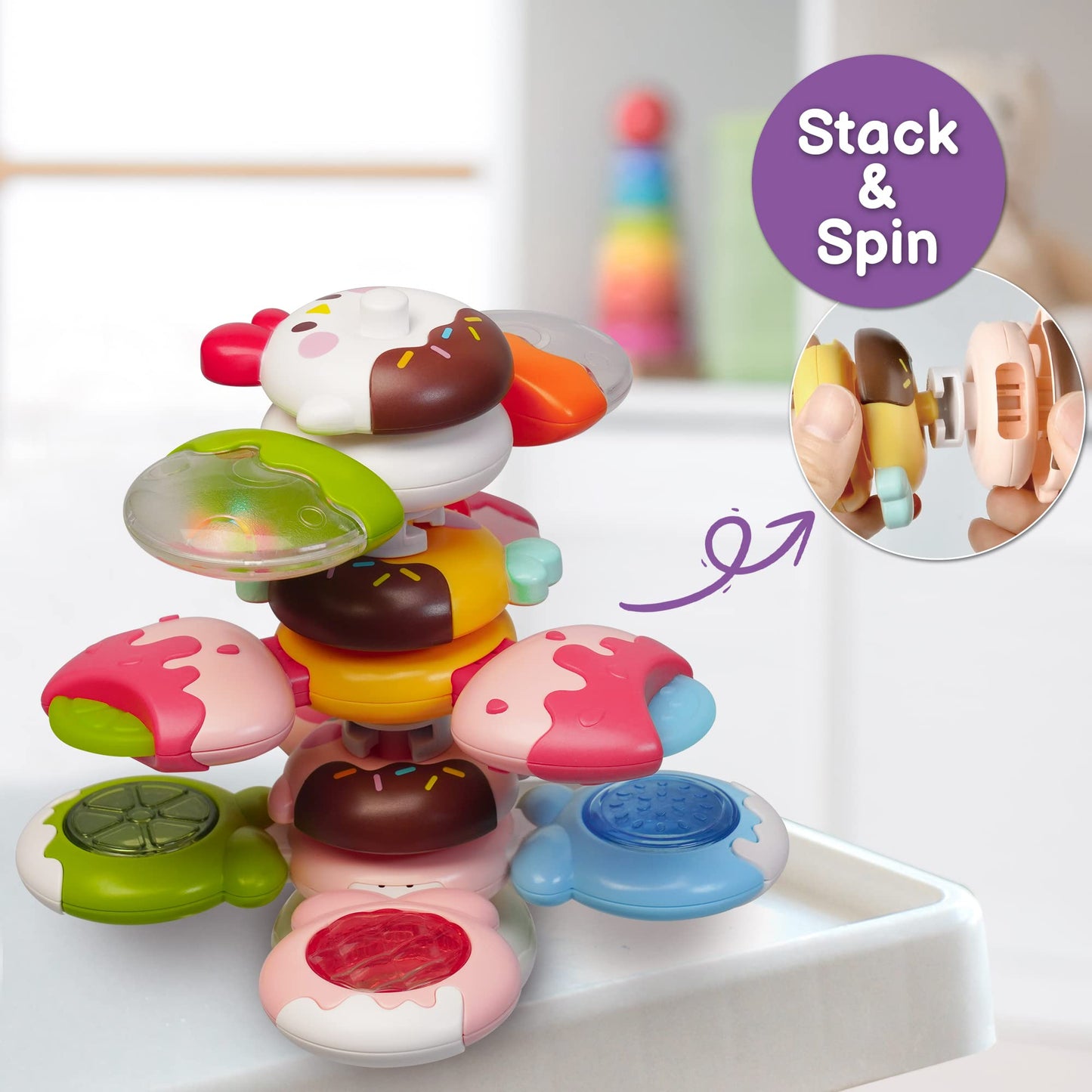 LiKee Strong Suction Cup Fidget Rotating Sensory Bath Toys for Baby Christmas Stocking Stuffers, Airplane Car Travel Table & Window Toys for Toddler Boys and Girls, 10+ Months