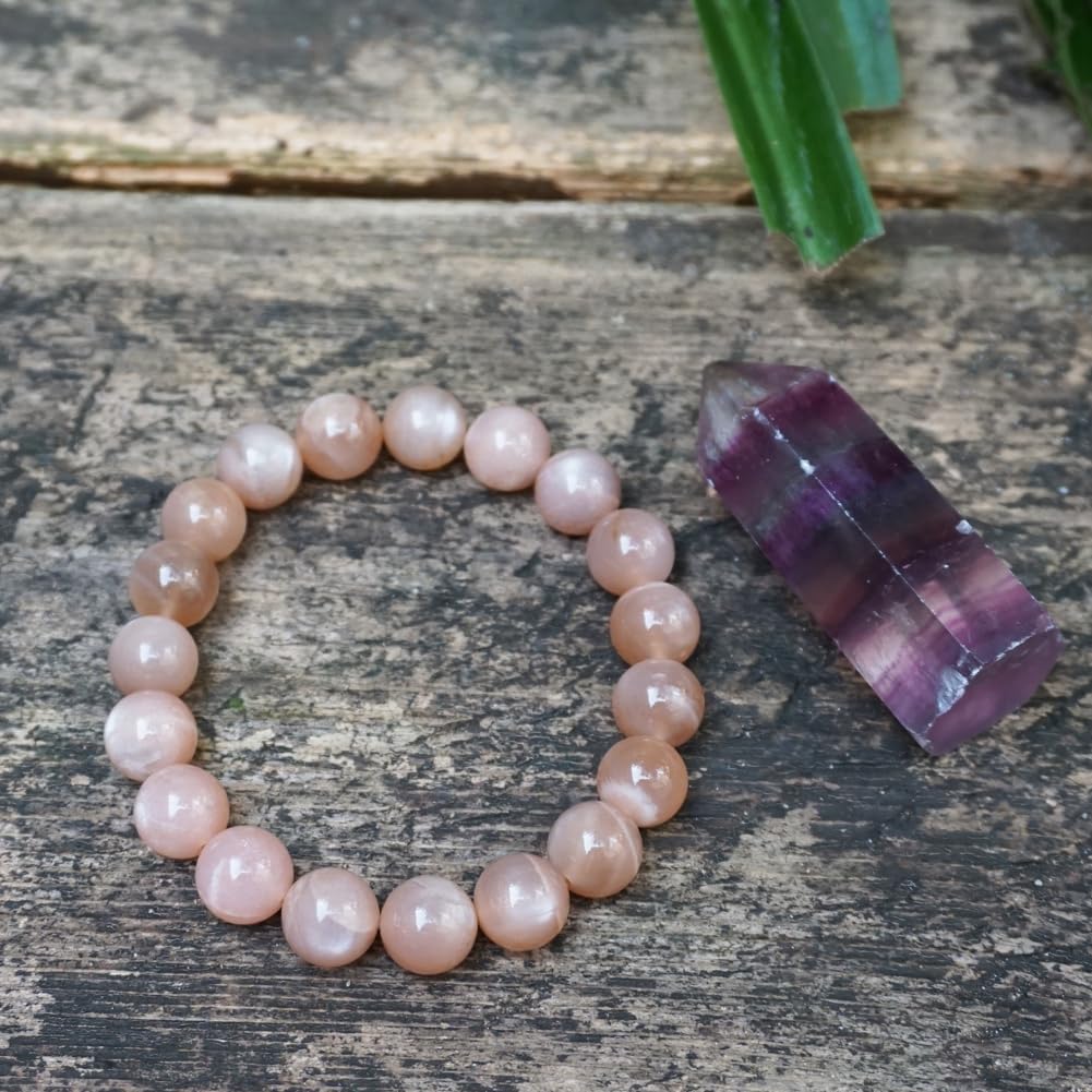 OwizJade 10MM Sunstone Bracelets for Women Men | Natural Orange Moonstone Gemstones for Spiritual Ceremony & Ritual | Bring Wealth | Stretch Jewelry Stone of Romance Passion Drive Confidence