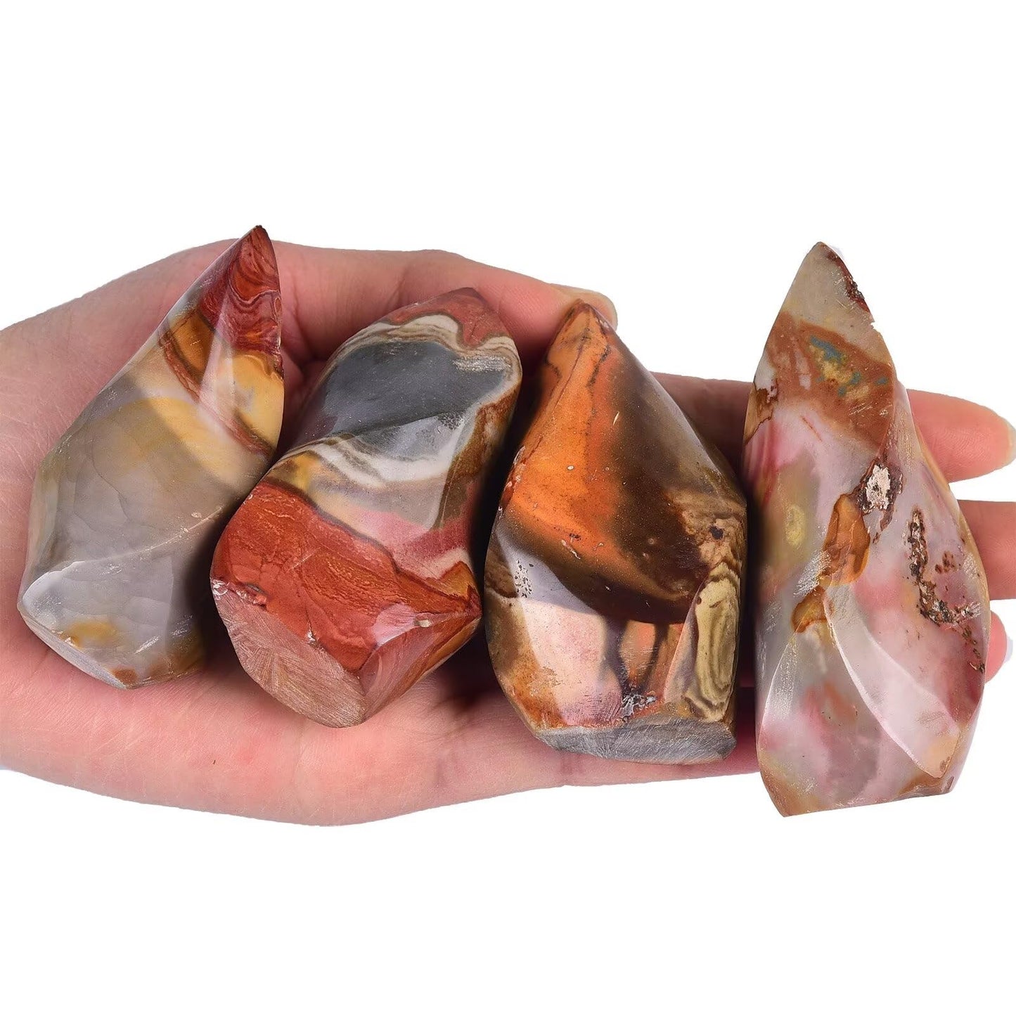 AMOYSTONE Polychrome Jasper Flame Shaped Stone Tower Obelisks 2-4 Pcs 1 Lb Total Natural Crystal Reiki Energy Home Office Decor