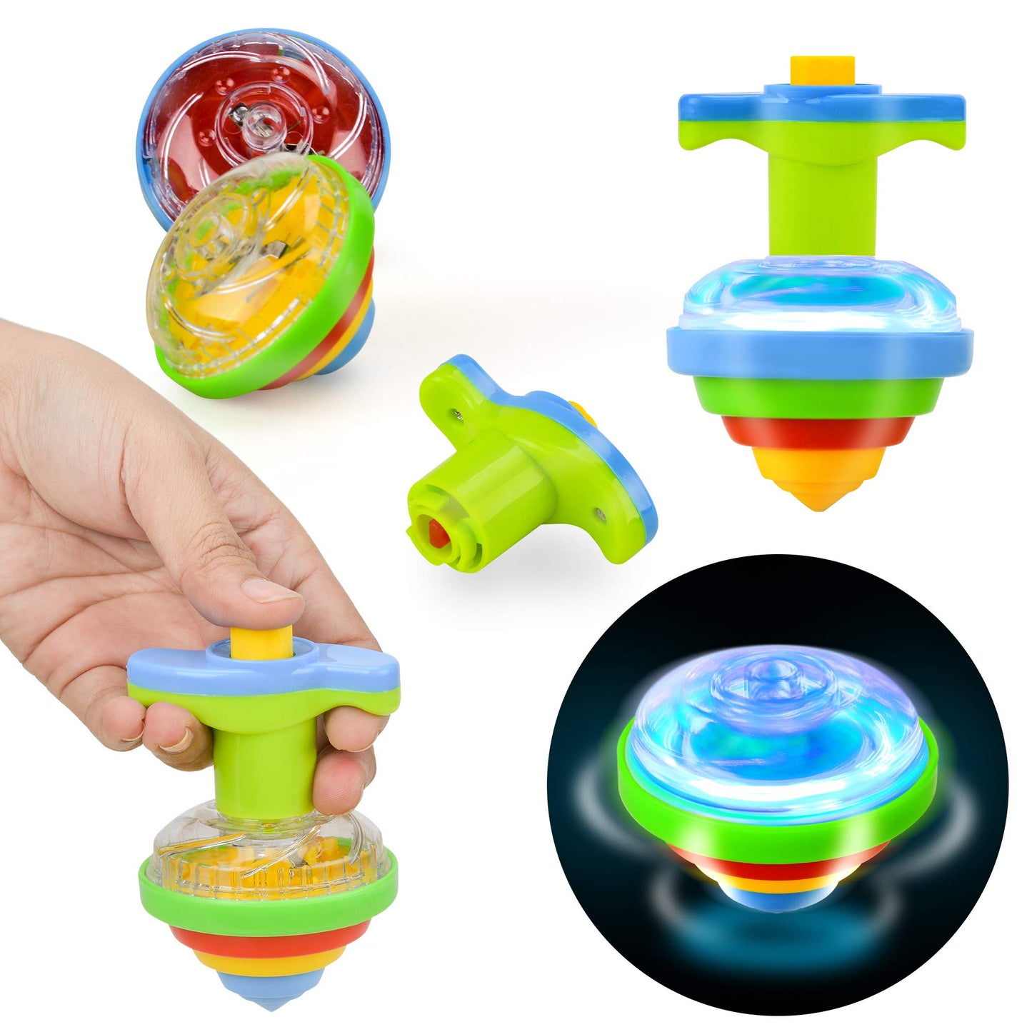 IPIDIPI TOYS Spineez Light Up Spinning Tops for Kids – 12-Pack LED Spinner Toys - Birthday Party Favors, Goodie Bag Stuffers for Kids, School Prizes for Boys & Girls – Blue