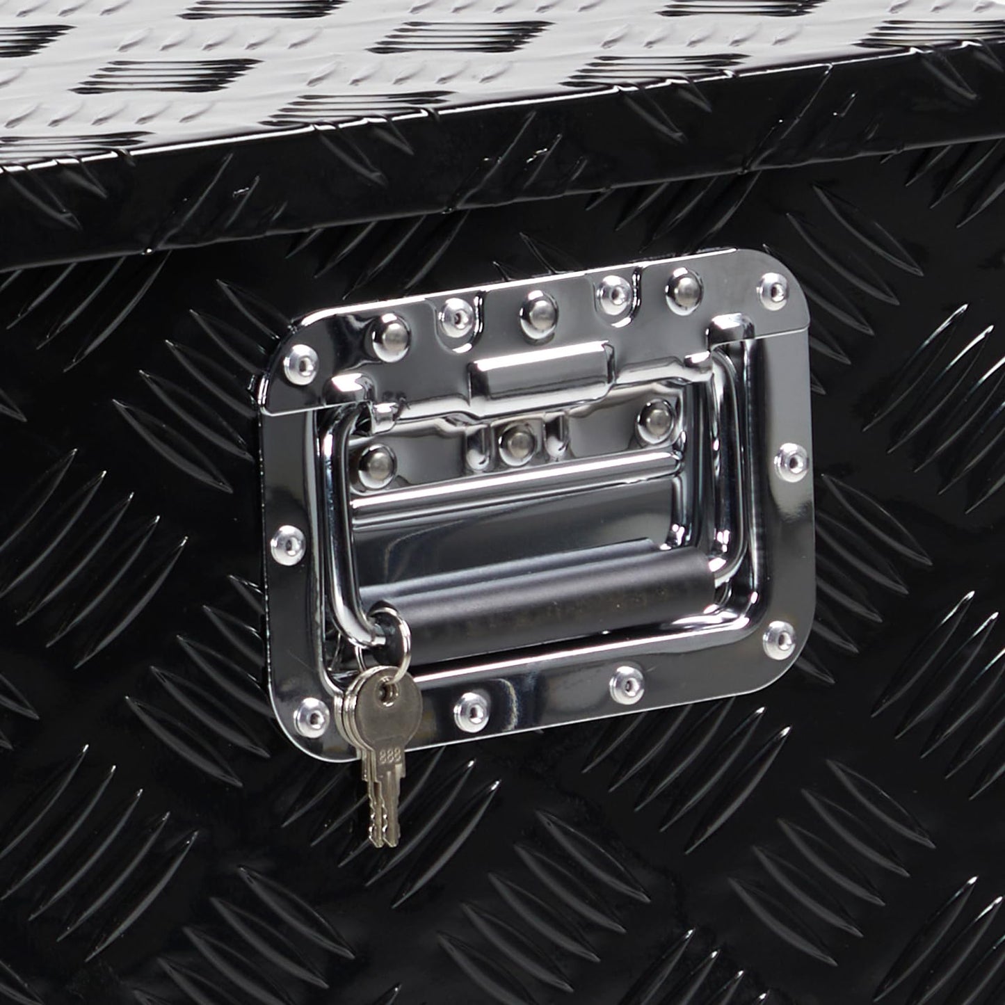 MOTORHOT 49 Inch Heavy Duty Aluminum Tool Box, 5 Bar Tread Plate Pick Up Toolbox, Storage Organizer Chest for Truck Bed RV Trailer with Side Handle and Lock Keys, Black