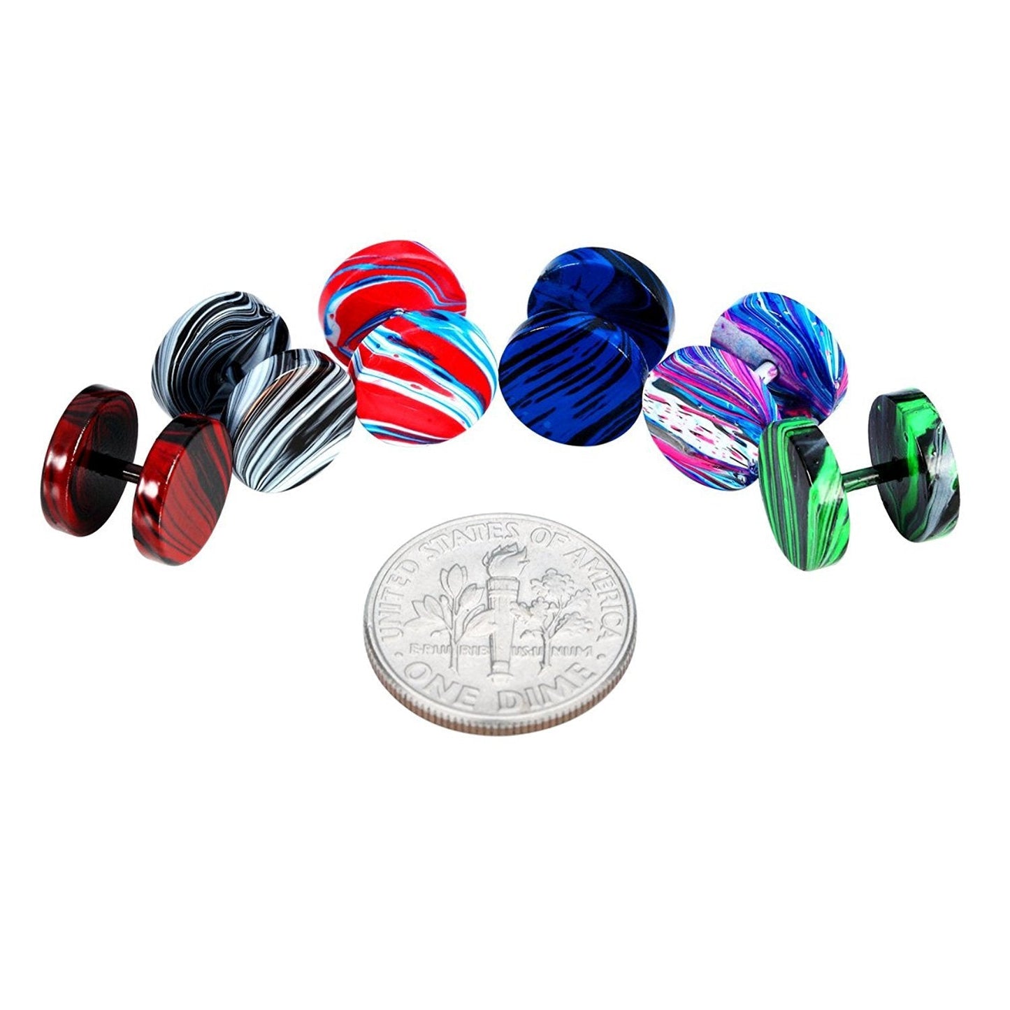 JEWELRIESHOP Fake Plugs Faux Gauge Earrings Stainless Steel Studs Circle Flat Back Cheater Illusion Tunnel Dumbbell Barbell Earrings Fake Ear Plugs for Women (16G, 6 Pairs, 10mm)