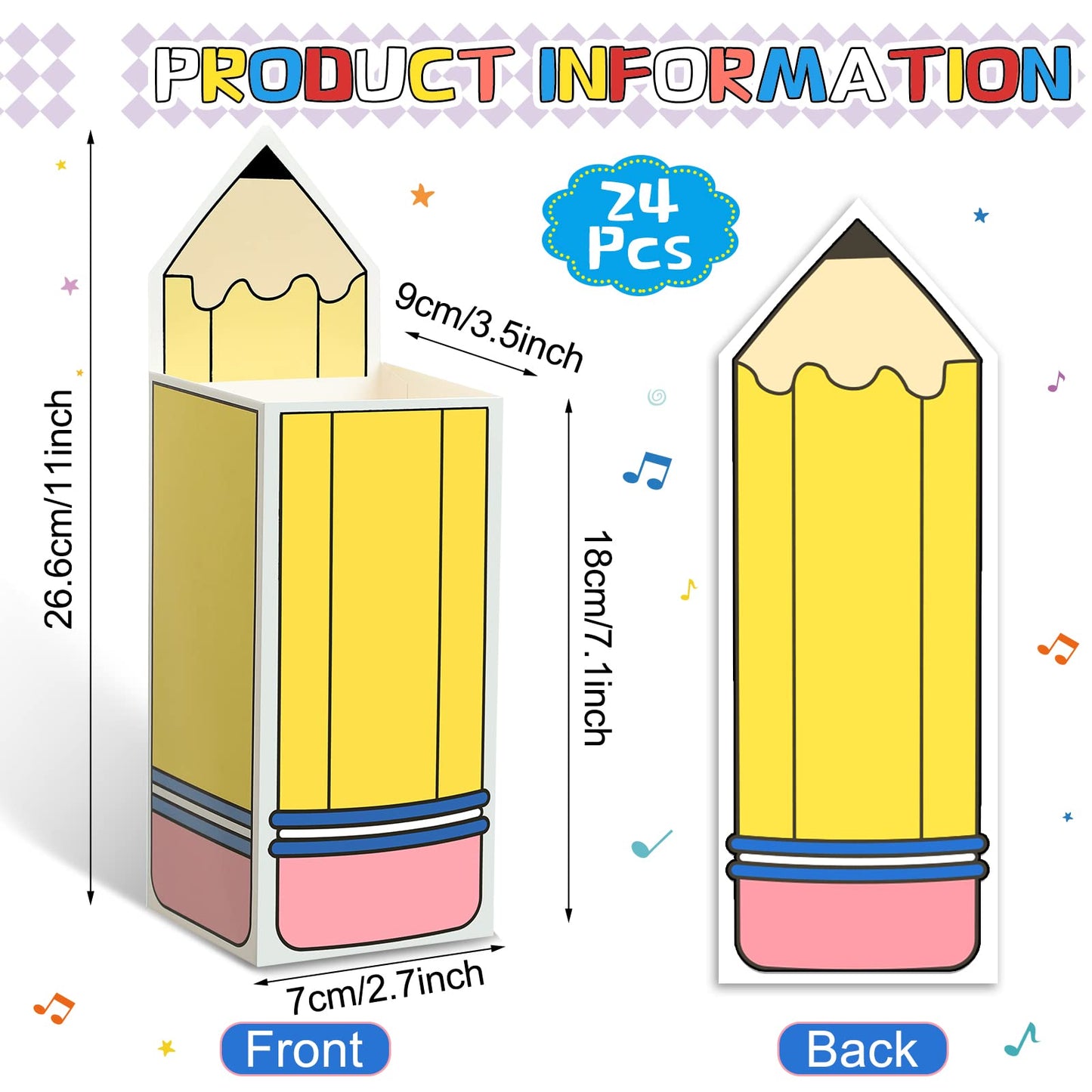 Harloon 24 Pcs Back to School Pencil Candy Boxes Popcorn Holders Bulk Teacher Gift Bags Party Favors Welcome Back to School Treat Boxes for Teacher Appreciation Gifts Graduation Classroom Decoration