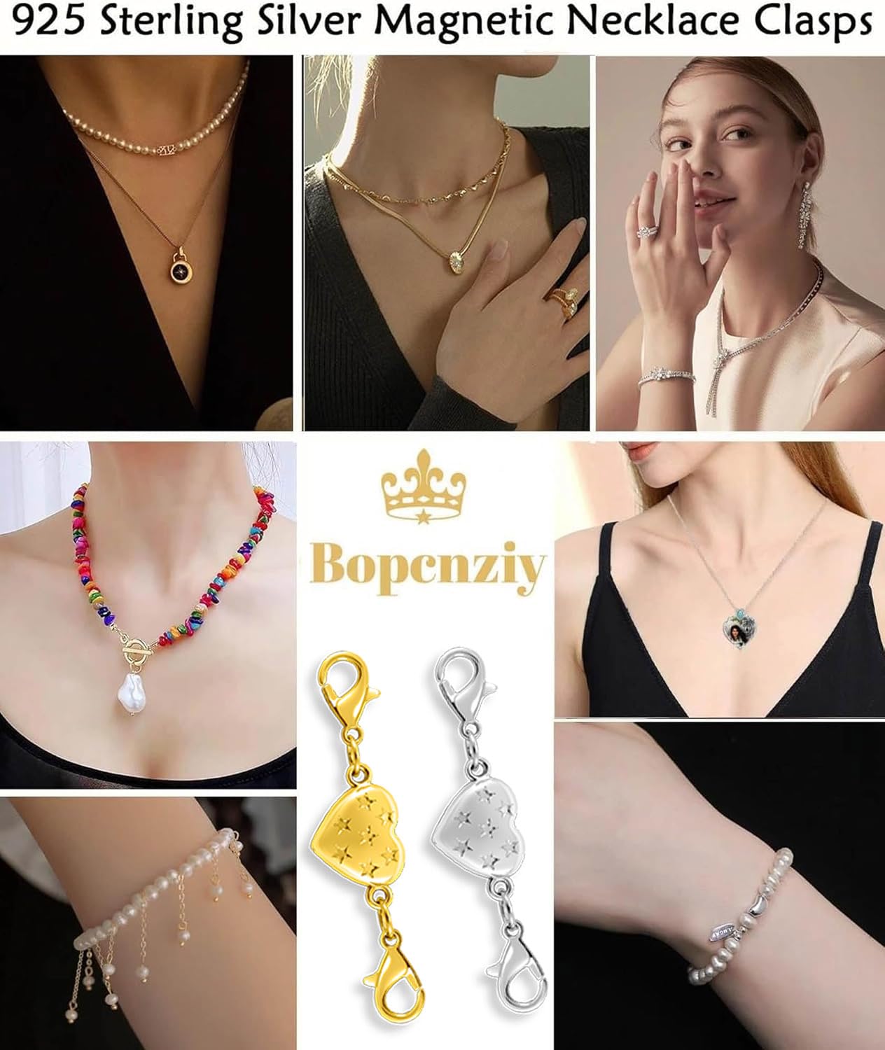 Magnetic Clasp Converter, Heart Design Lobster Clasps for Necklaces and Bracelets, Gold and Silver (3golden+3silvery)