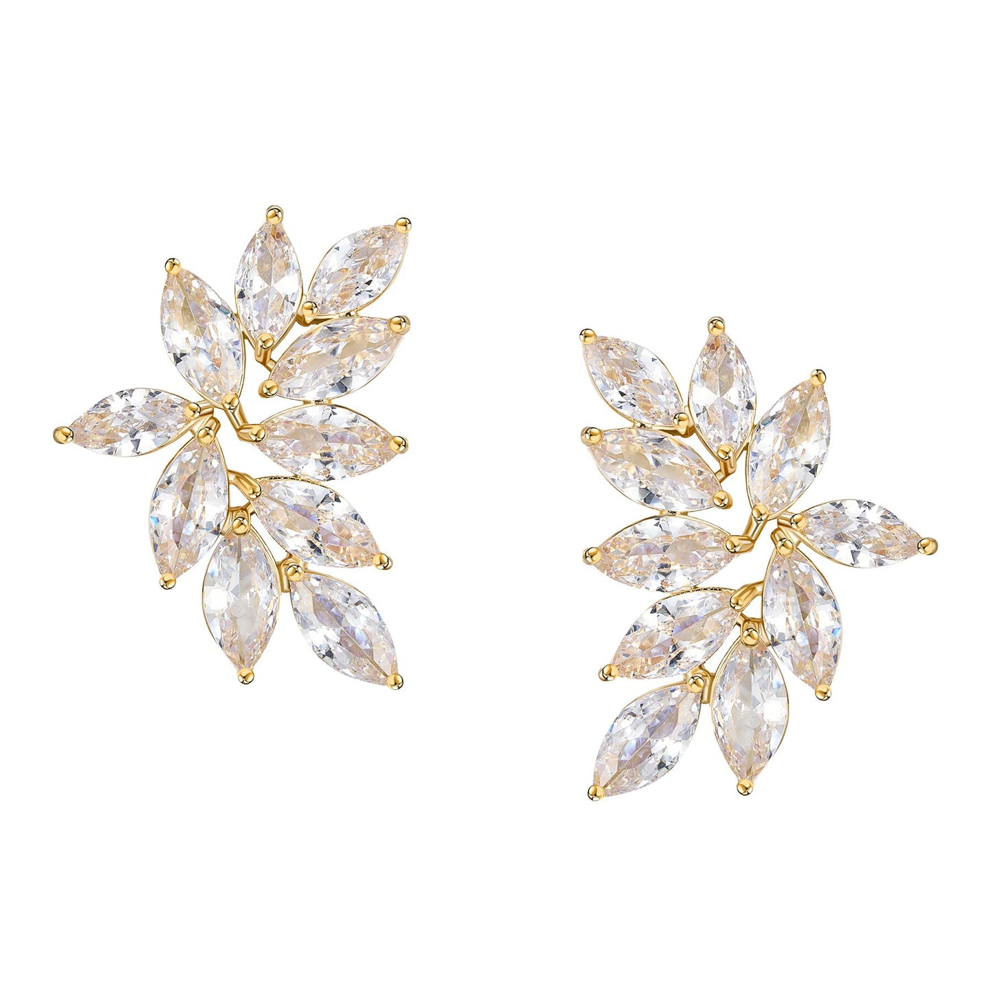 SWEETV Bridal Wedding Earrings for Brides Bridesmaid, Marquise Cubic Zirconia Rhinestone Cluster Earrings for Women, Prom (Gold)