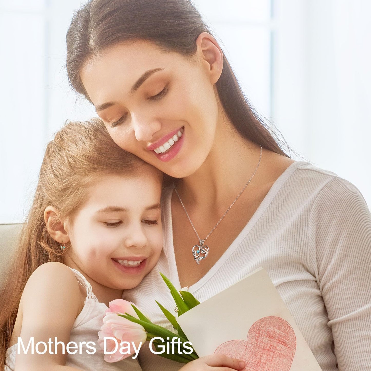 Zifeel Mothers Day Gifts for Mom Wife Her Grandma, S925 Sterling Silver Birthstone Necklaces Jewelry for Women, Mother's Day Love Heart Pendant Necklace for Anniversary Birthday Christmas Day
