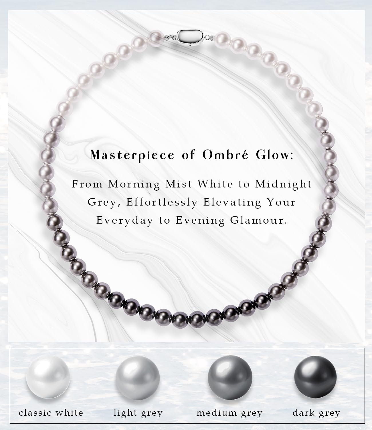 Raneecoco HYPER LUSTER Sterling Silver 8mm Round Ombre Gray Simulated Pearl Necklace for Women | Dainty 18 inch Pearl Choker Necklace | Gift Ready for Wedding