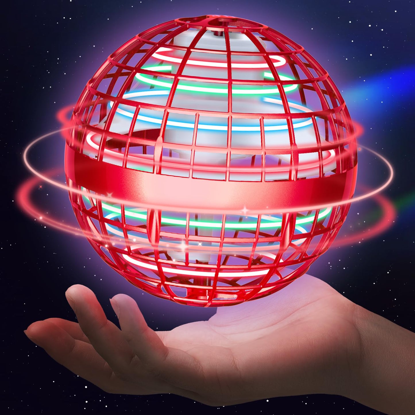 Sosuy 2026 Flying Orb Ball for Kids, Magical Hover Cosmic Boomerang Space Floating Mini Hand Rotating Drone Stocking Stuffer Xmas Toys for Boys Girls Teen Age 6 7 8 9 10+ Red