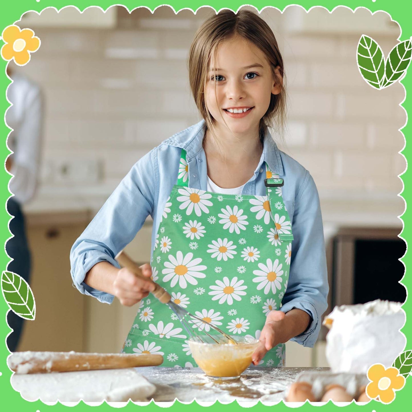 XLSXEXCL 2 Pack Kids Apron, Cute Floral Aprons, kids Aprons for Cooking Waterproof Art Apron with Pockets, Toddler Painting Artist Apron Adjustable for Boys and Girls for Painting Cooking Baking