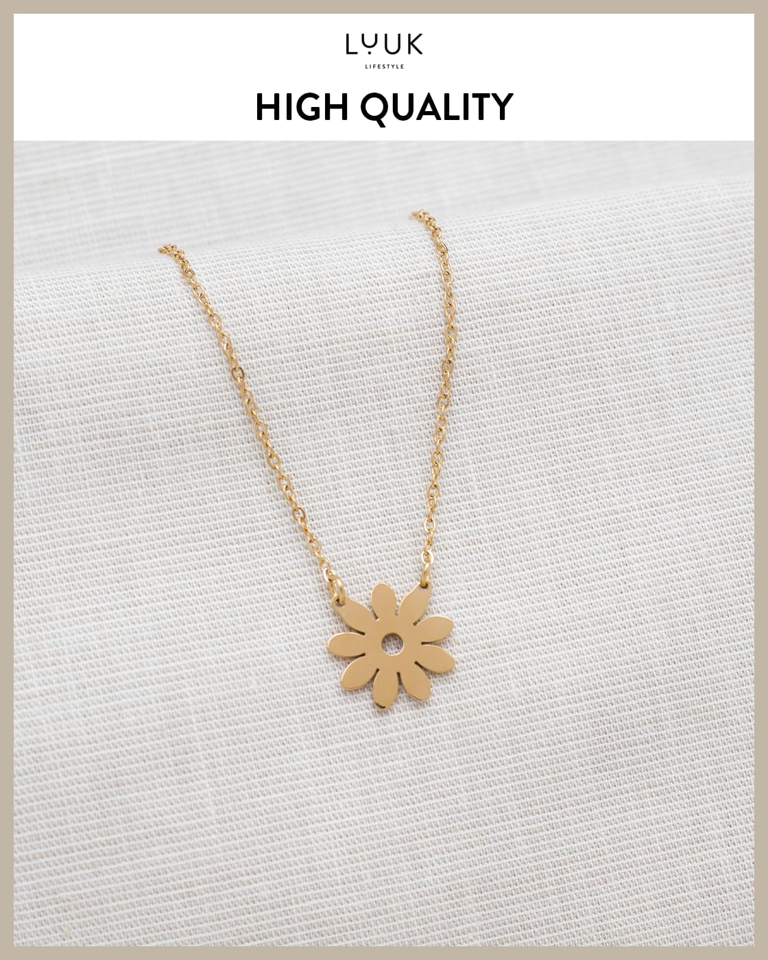 LUUK LIFESTYLE Stainless steel Floral|Flower pendant necklace, 14k gold plated, 19in adjustable, sturdy chain, Gift ideas for her, dainty, trendy, aesthetic (with HAPPINESS Gift Card)