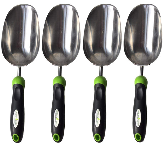 Garden Guru Super Strong Garden Scoop Trowel Shovel Transplanter - Stainless Steel - Rust Resistant - Ergonomic Grip - Perfect Hand Shovel for Gardening Transplanting and Digging (4 Pack)