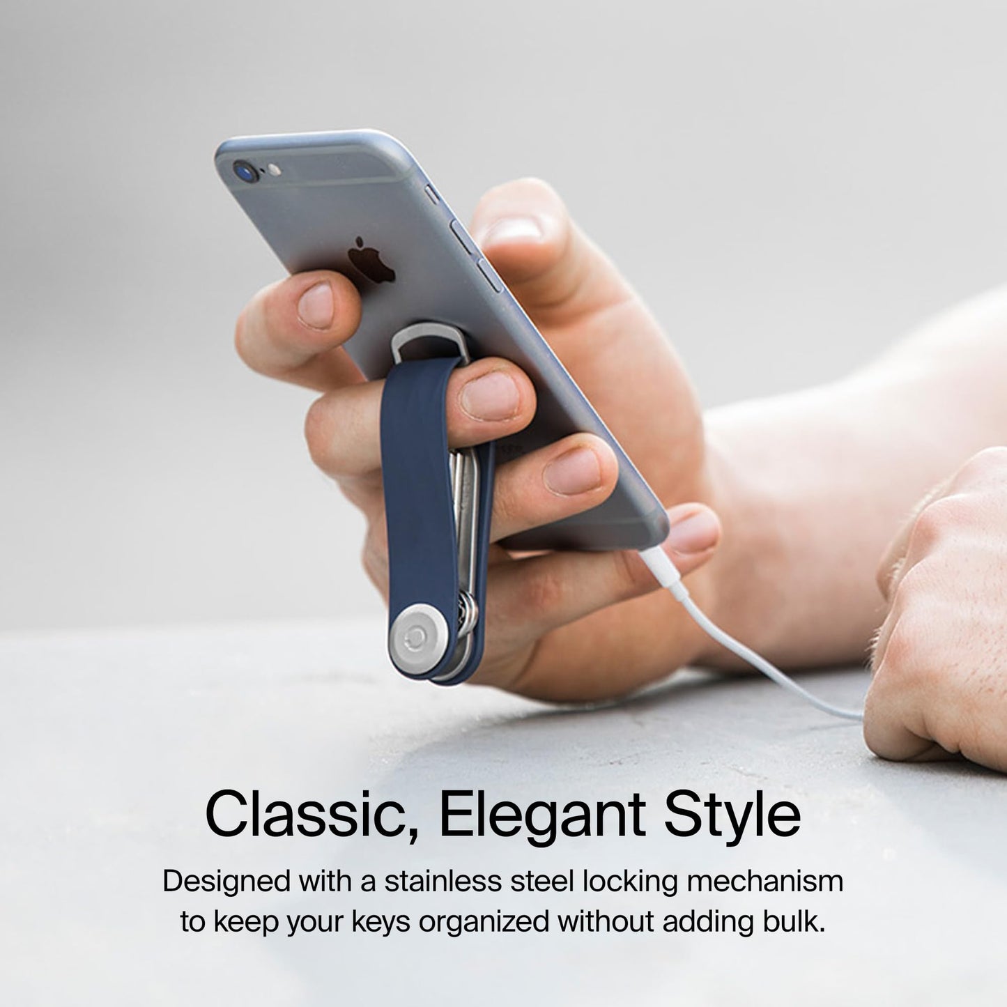 Orbitkey Active Key Organizer Lite – Durable Holder with Elastic Polymer Band, Carabiner Ring & Secure Locking Mechanism – Slim Pocket-Friendly Keychain for Everyday Carry & Travel (Tangerine)