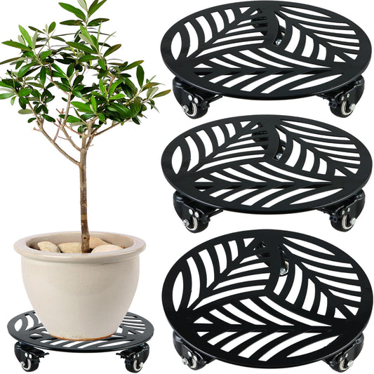 3 Packs Metal Plant Caddy with 3 Metal PU Wheels 12 Inches Heavy-duty Wrought Iron Rolling Plant Stands with Casters Indoor and Outdoor Plant Pot Roller Base Plant Dolly Coaster Movers Black