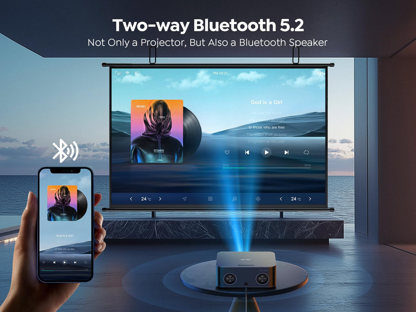 [1500 ANSI/36W Dolby Audio/APPs]Smart-Projector-4K with WiFi6 and 2Way Bluetooth, AI Auto Focus Projector with Native 1080P, HDR10, TOPTRO X9 Outdoor Movie Proyector Compatible with Phone/TV Stick/PC