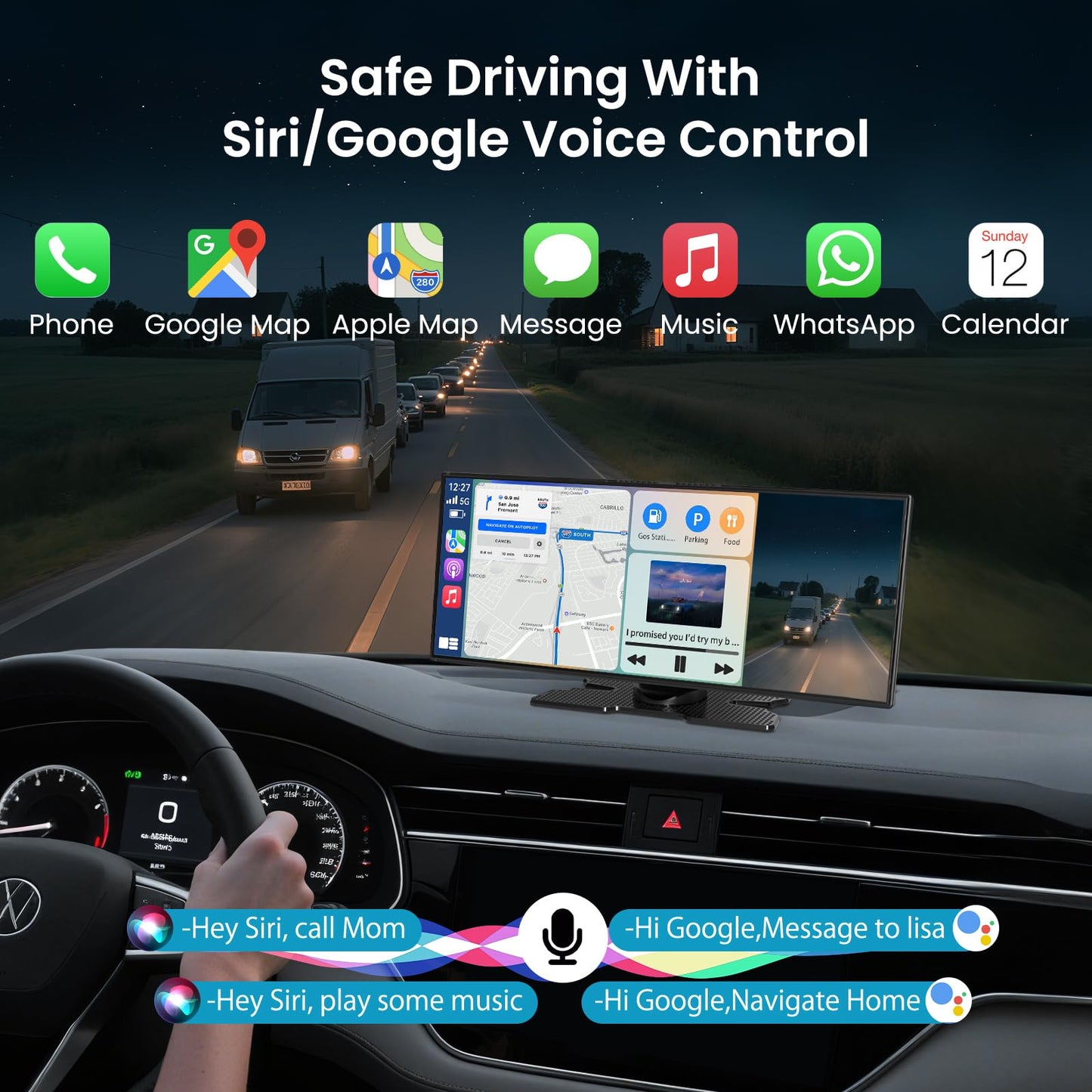 Largest 11.5 inch Wireless CarPlay Screen for Car, A-pple CarPlay & Android Auto HD Touchscreen with 4K Dash Cam/1080P Backup Camera/Navigation/Bluetooth/Voice Control/FM/Mirror Link,for All Vehicles