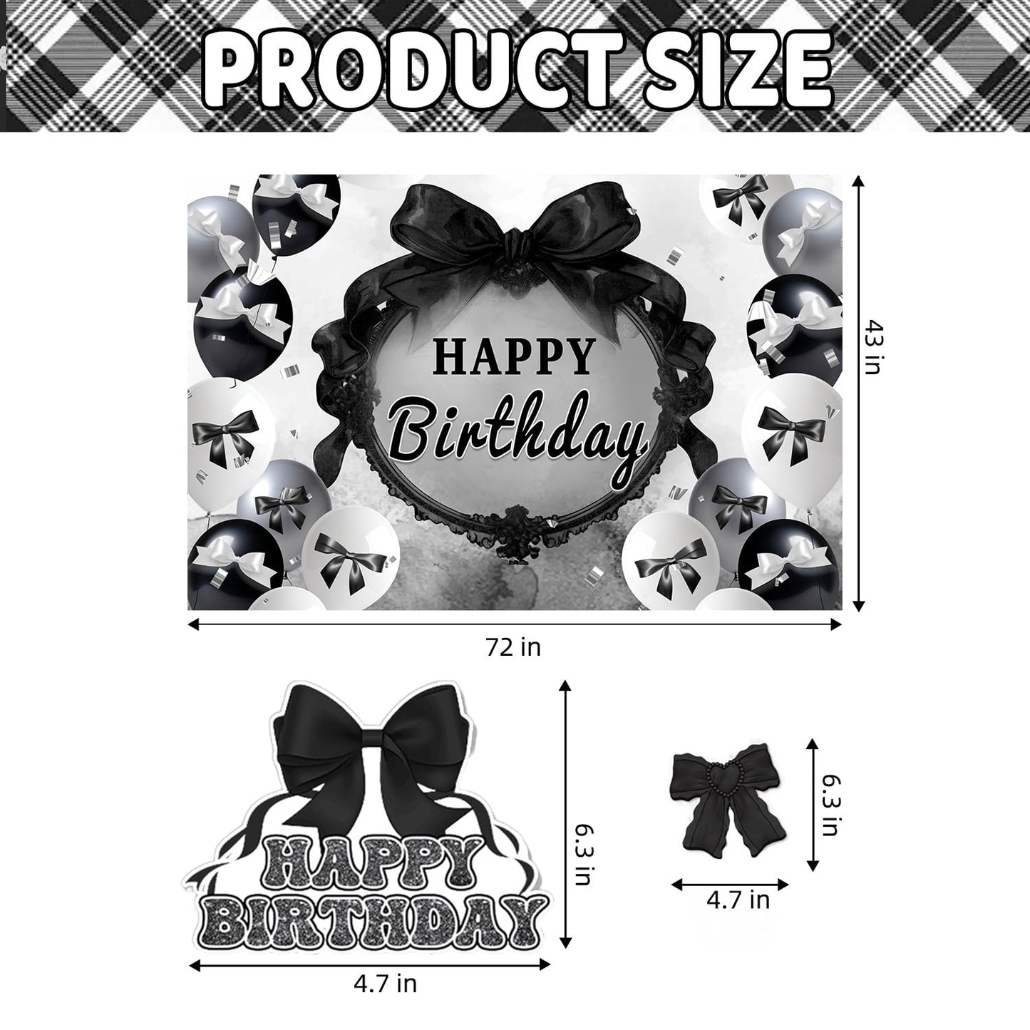 Black Bow Birthday Party Decorations Set - Cute Backdrop Banner, Hanging Banners, Balloons, Cake & Cupcake Toppers, Princess Theme Party Supplies Kit for Girls, Kids, Baby Shower