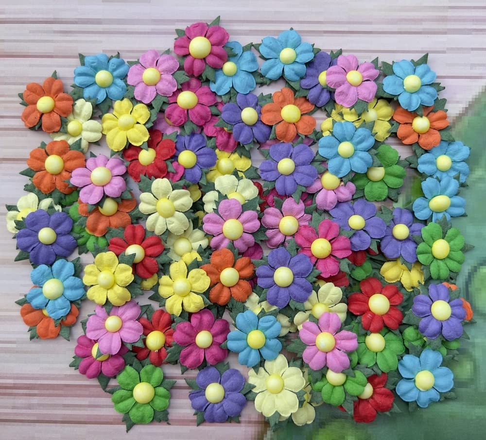 DUONGJAIS BRAND Handmade 100 Pcs Lovely Mulberry Paper Flowers 30x30mm Scrapbooking Wedding DIY Craft Supplies Card Paper Flowers Craft Projects Artificial Flowers. (.10 Colors..)