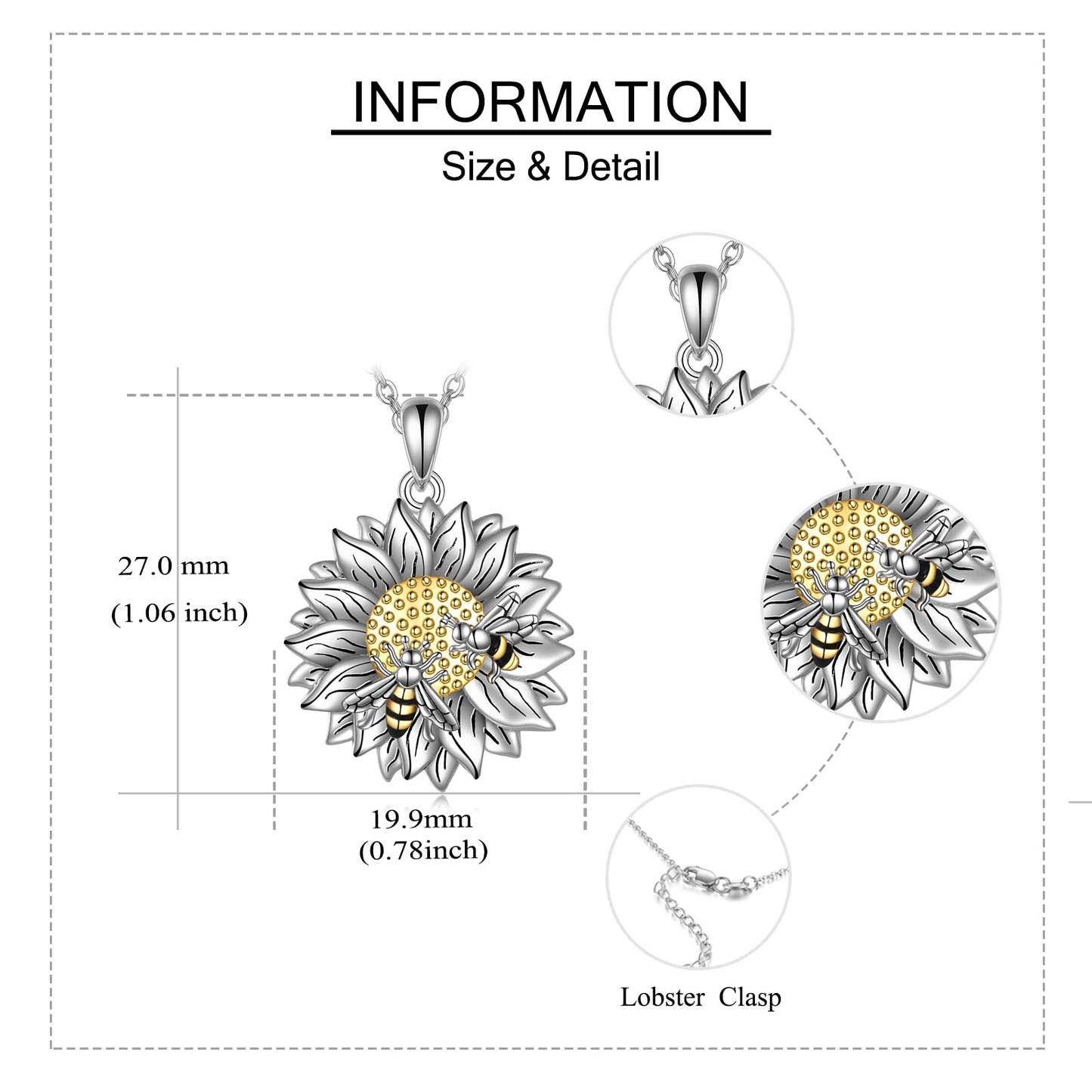 HUKKUN Sunflower Necklace Sterling Silver Sunflower with Bee Pendant Necklace You Are My Sunshine Sunflower Jewelry Gifts for Women