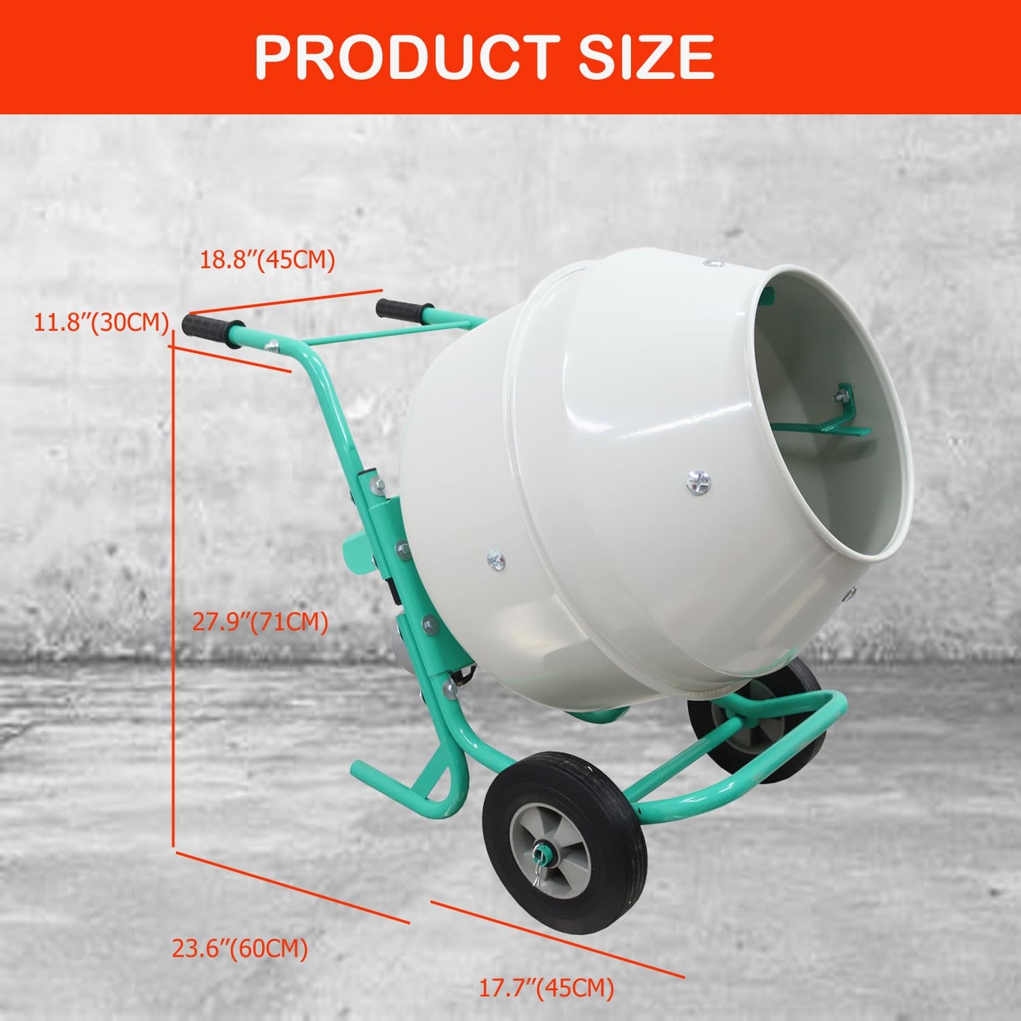 HayWHNKN 5.3 Cu.Ft Electric Concrete Mixer 4 Steel Blades Cement Mixer Pure Copper Motor Portable Wheels for Construction Home Renovation Farm