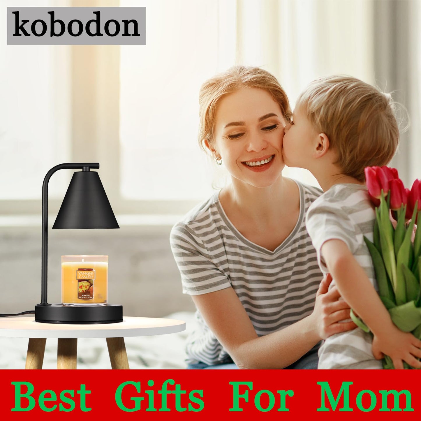 Candle Warmer Lamp, Electric Candle Lamp Warmer Gifts for Mom Women House Warming Gifts New Home Bedroom Decor Dimmable Wax Melt Warmer for Scented Wax with 2 Bulbs, Jar Candles (Black)