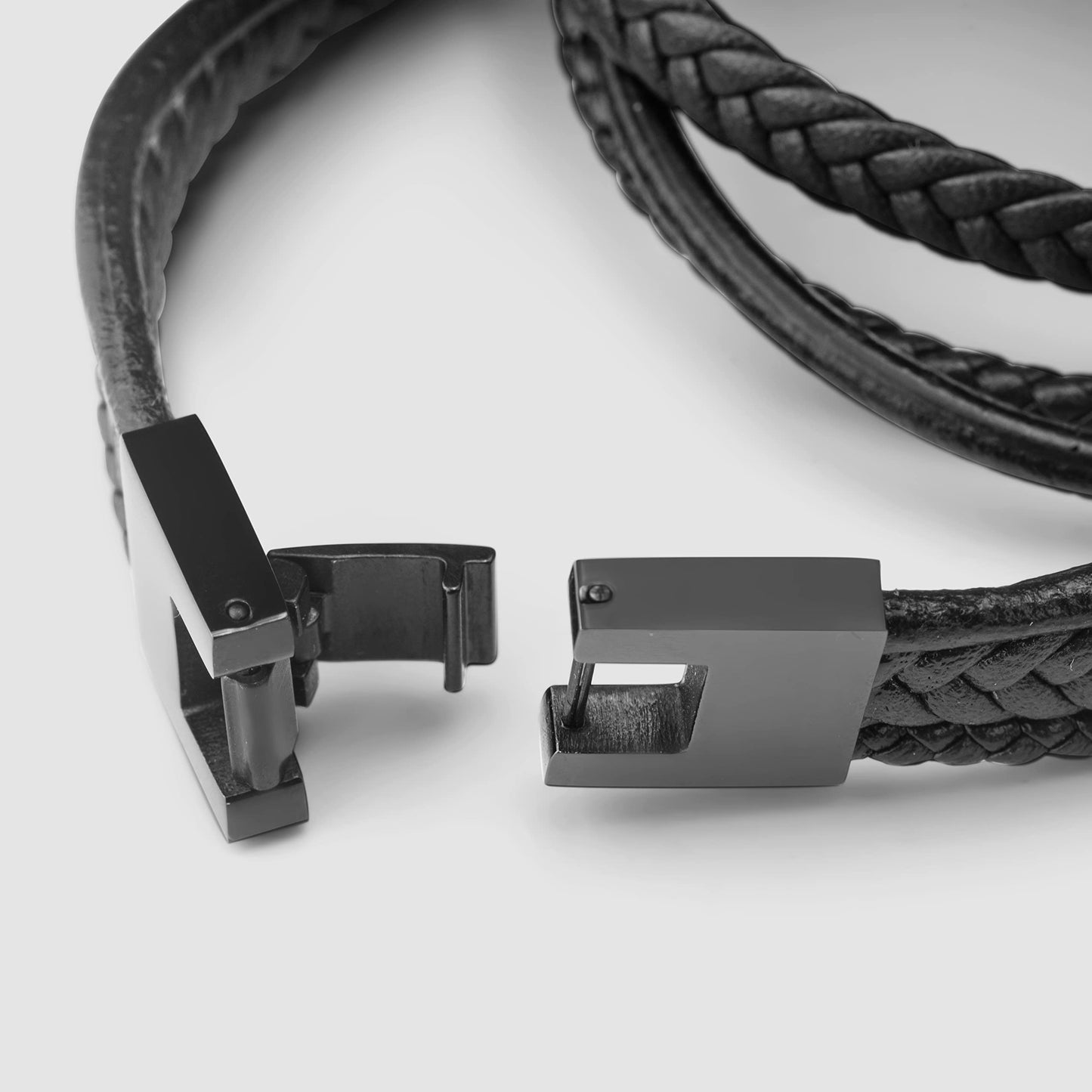 SERASAR 46cm Pulseras para Hombres Black Leather Bracelets for Men Brown Cowhide Gift Box Braided Bracelet Stainless Steel Jewelry Wrist Band Chain Rope Bangle regalo