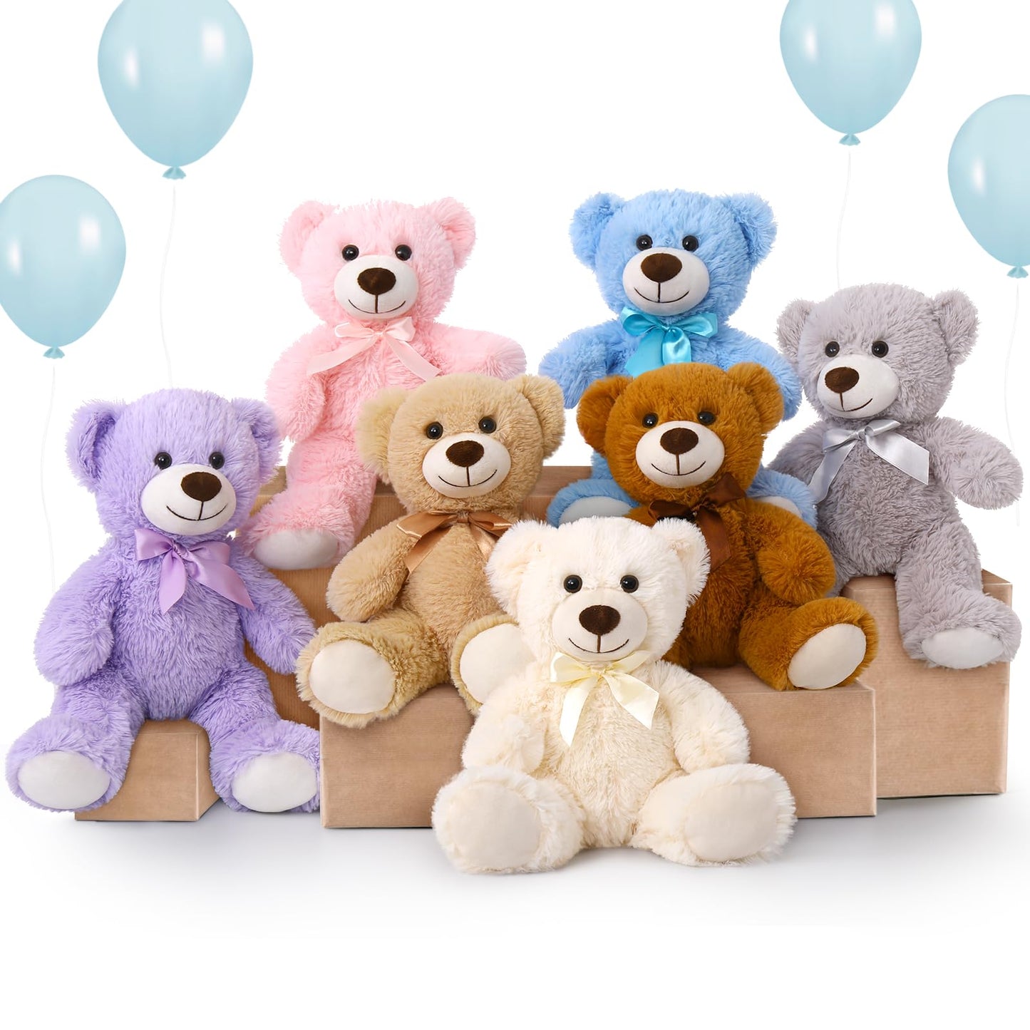 MorisMos Bulk Teddy Bear Stuffed Animals Plush Toys for Kids, 14 inch Teddy Bear for Baby Shower Centerpiece Decorations, 7-Pack Small Stuffed Animal Wholesale Gifts for Birthday Christmas Valentines
