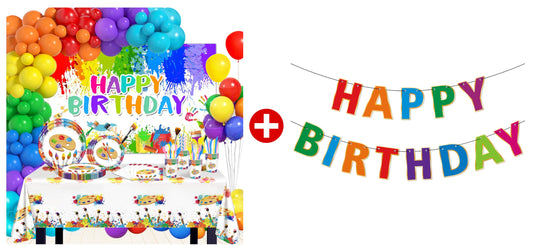 Lecheme Colorful Birthday Party Decorations Paint Party Decorations Kit And Happy Birthday Banner